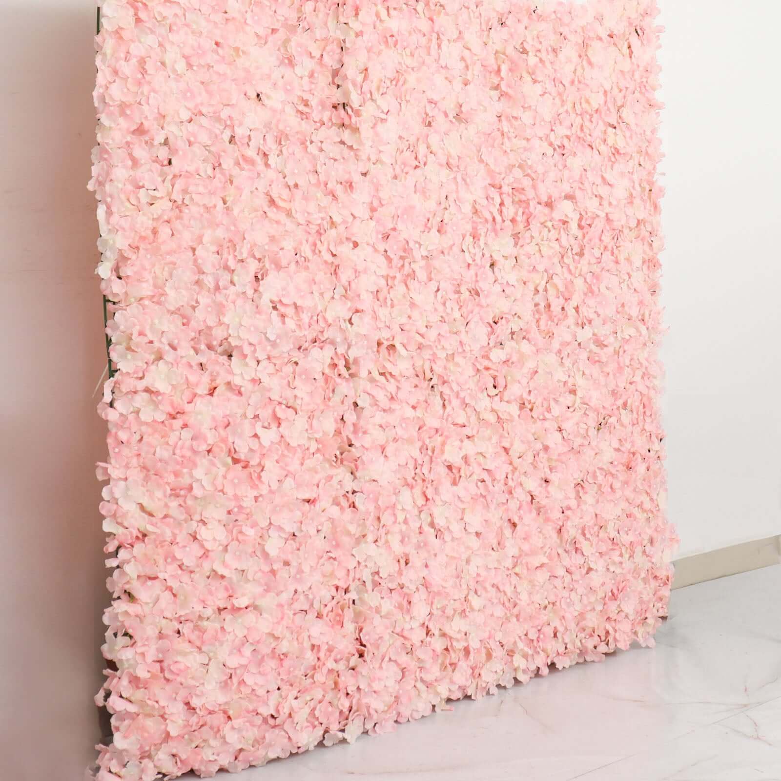 11 Sq ft. Blush UV Protected Hydrangea Flower Wall Mat Backdrop - 4 Artificial Panels - Linen Luxes