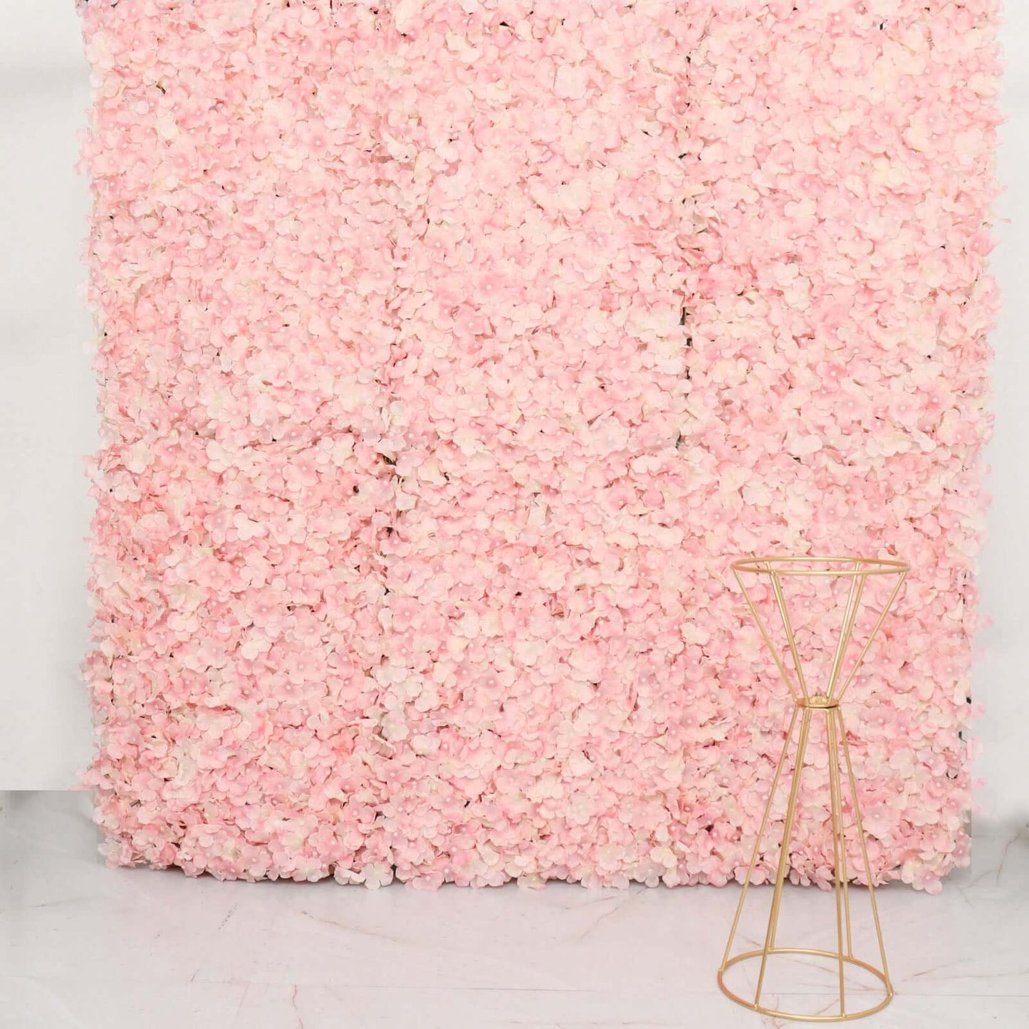 11 Sq ft. Blush UV Protected Hydrangea Flower Wall Mat Backdrop - 4 Artificial Panels - Linen Luxes