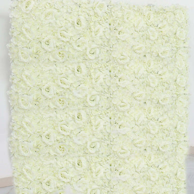 11 Sq ft. Cream 3D Silk Rose and Hydrangea Flower Wall Mat Backdrop - 4 Artificial Panels - Linen Luxes