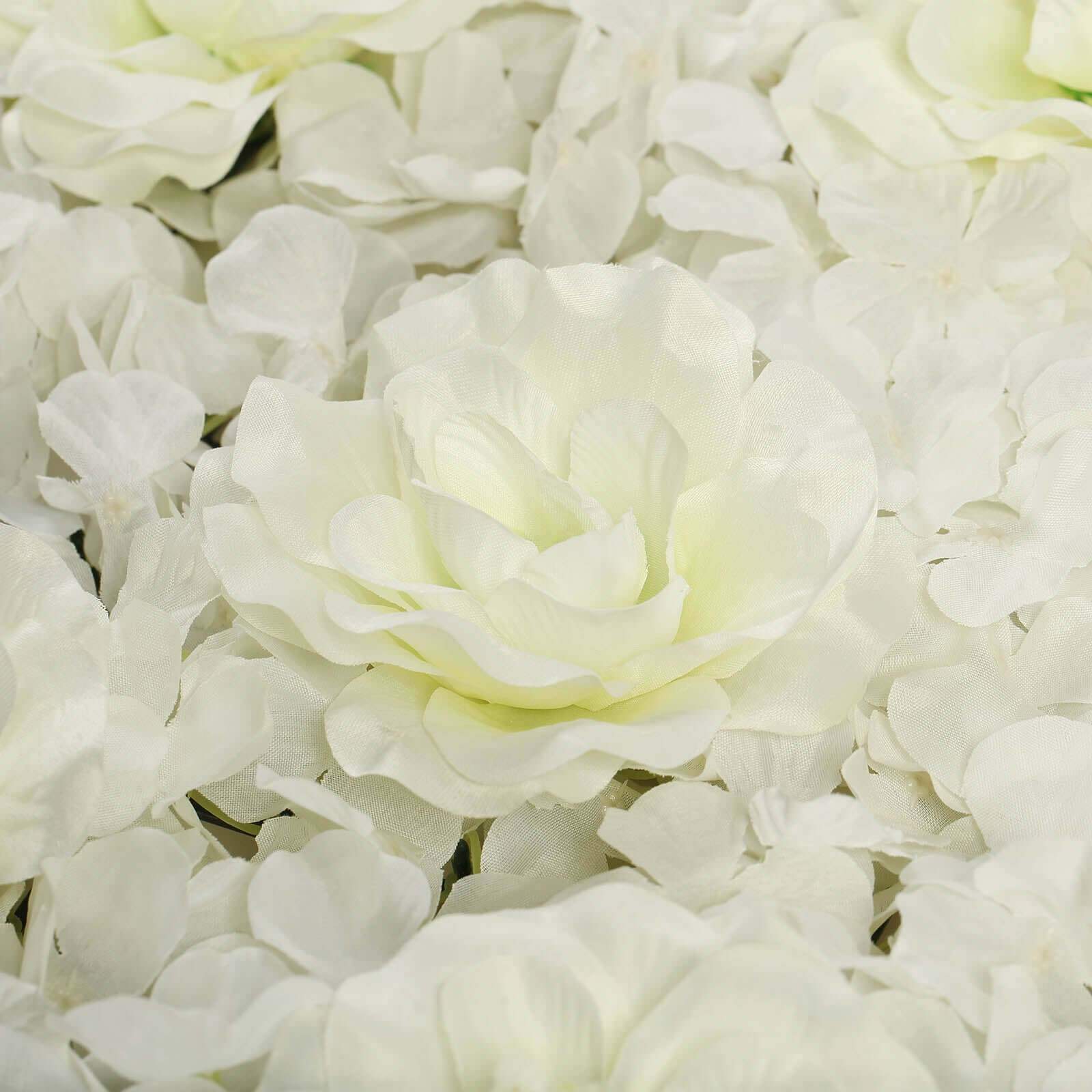 11 Sq ft. Cream 3D Silk Rose and Hydrangea Flower Wall Mat Backdrop - 4 Artificial Panels - Linen Luxes