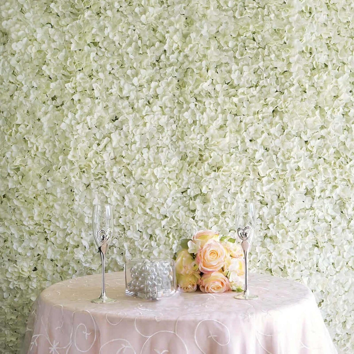 11 Sq ft. Cream UV Protected Hydrangea Flower Wall Mat Backdrop - 4 Artificial Panels - Linen Luxes