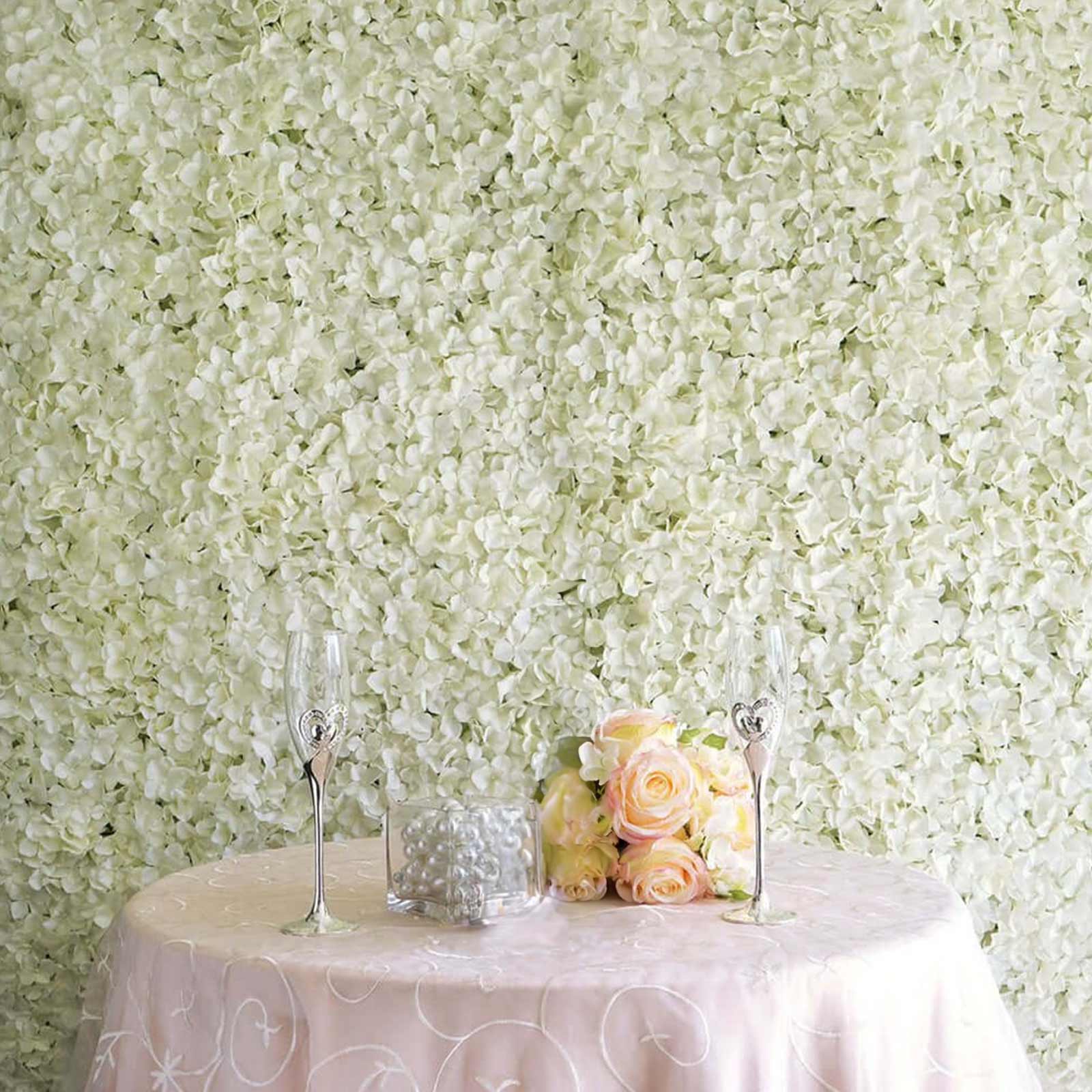 11 Sq ft. Cream UV Protected Hydrangea Flower Wall Mat Backdrop - 4 Artificial Panels - Linen Luxes