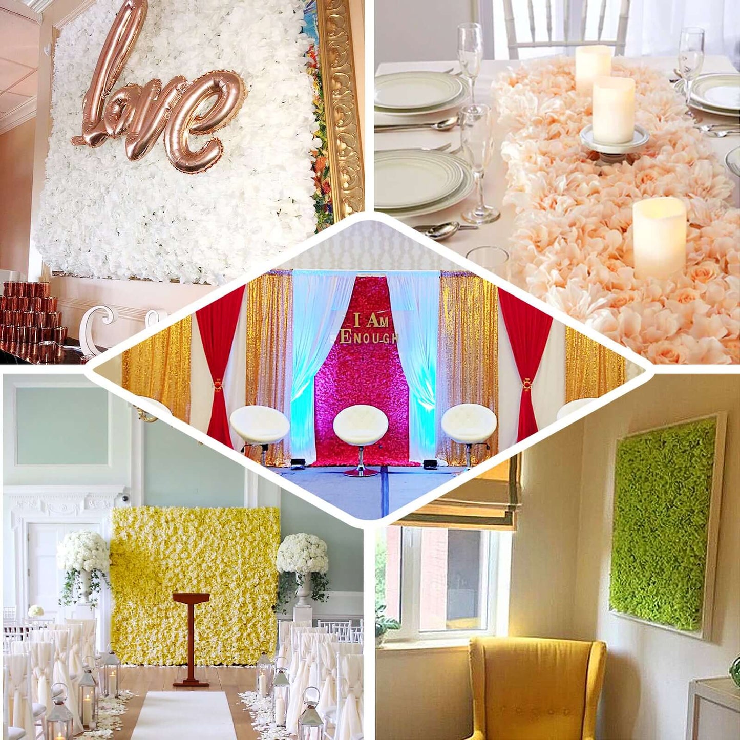 11 Sq ft. Cream UV Protected Hydrangea Flower Wall Mat Backdrop - 4 Artificial Panels - Linen Luxes