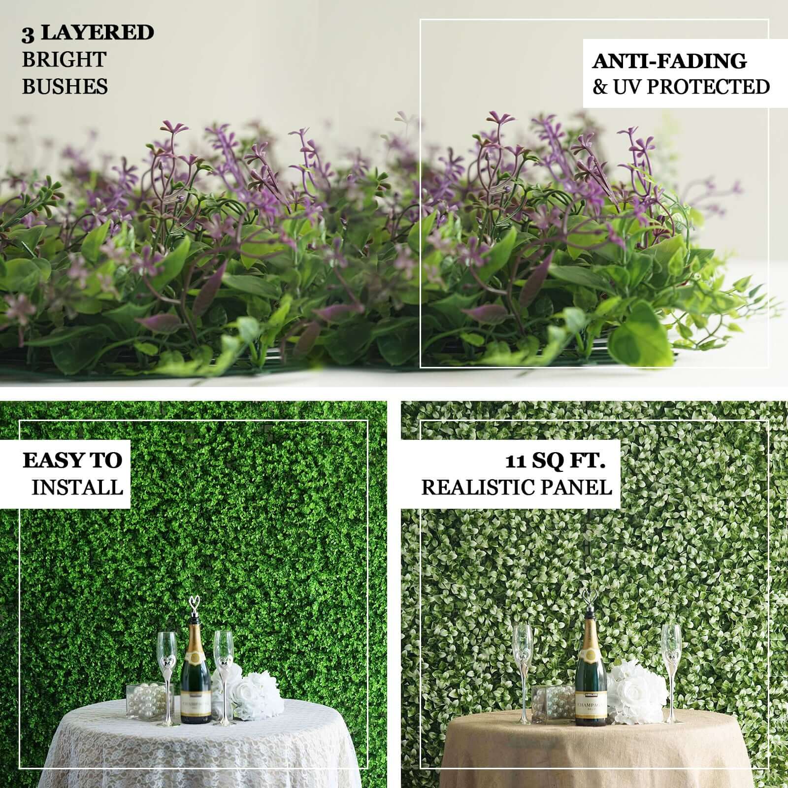 11 Sq ft. Green Boxwood Hedge Garden Wall Backdrop Mat - 4 Artificial Panels - Linen Luxes