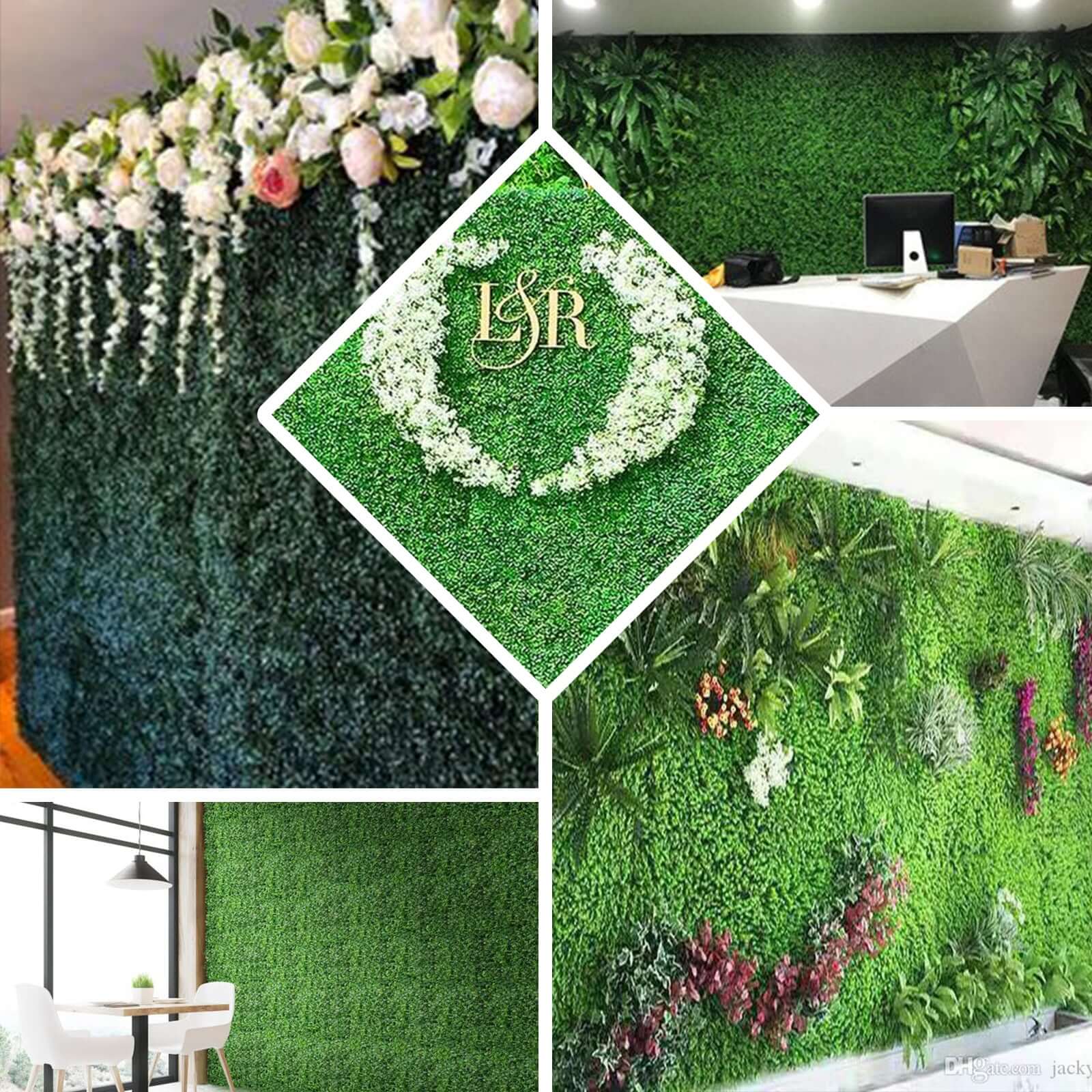 11 Sq ft. Green Boxwood Hedge Locust and Cypress Garden Wall Backdrop Mat - 4 Artificial Panels - Linen Luxes