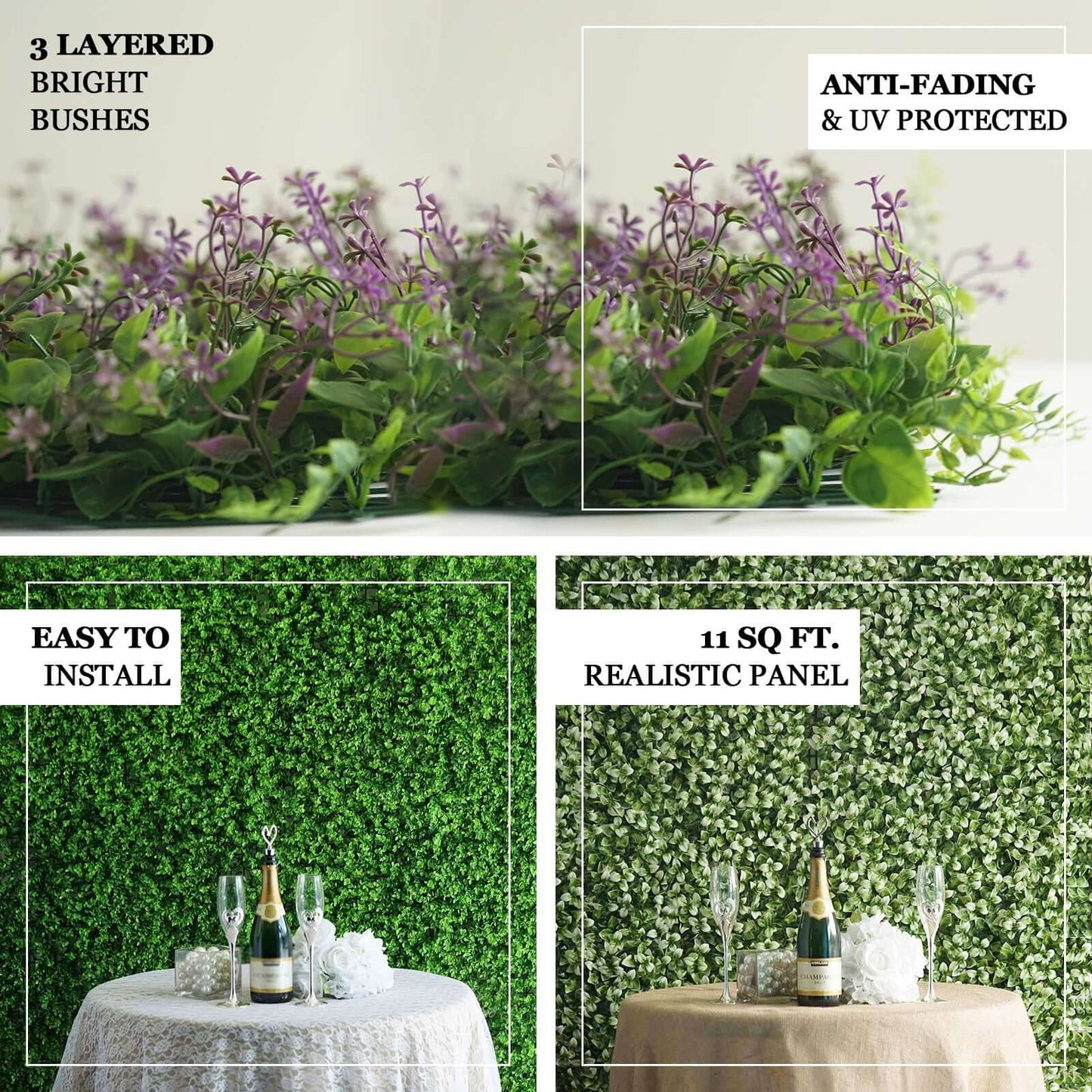 11 Sq ft. Green Boxwood Hedge Locust and Cypress Garden Wall Backdrop Mat - 4 Artificial Panels - Linen Luxes