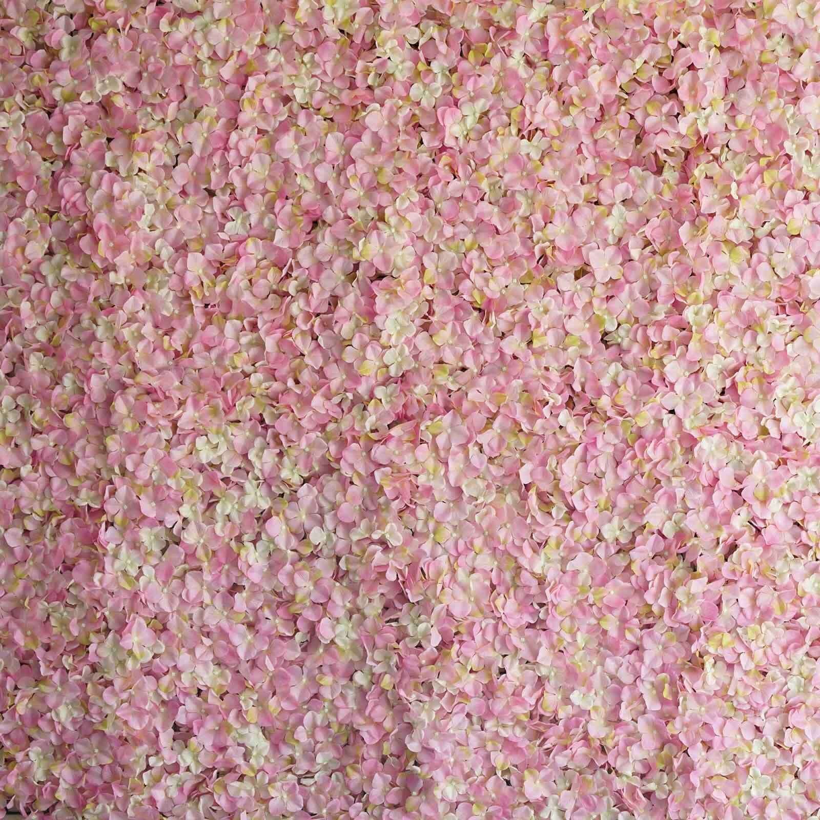 11 Sq ft. Pink Cream UV Protected Hydrangea Flower Wall Mat Backdrop - 4 Artificial Panels - Linen Luxes