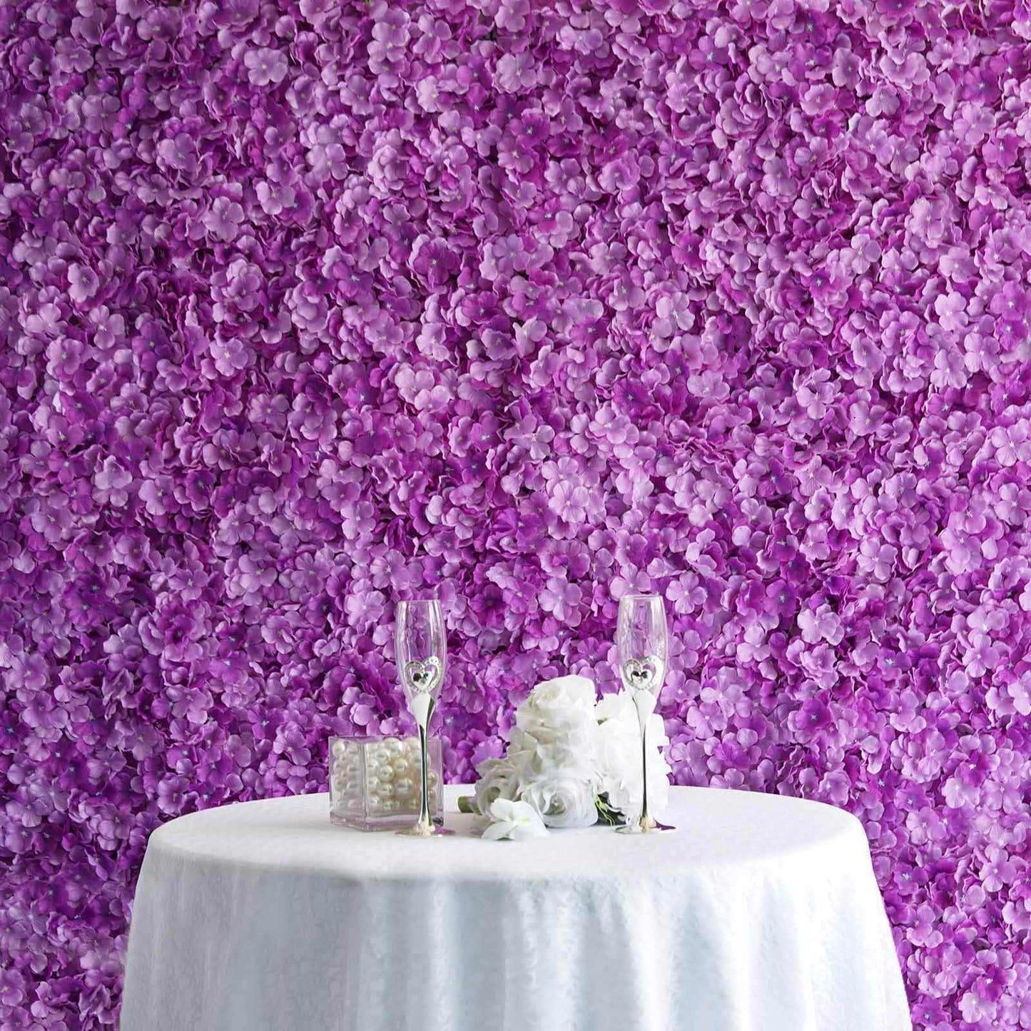 11 Sq ft. Purple UV Protected Hydrangea Flower Wall Mat Backdrop - 4 Artificial Panels - Linen Luxes