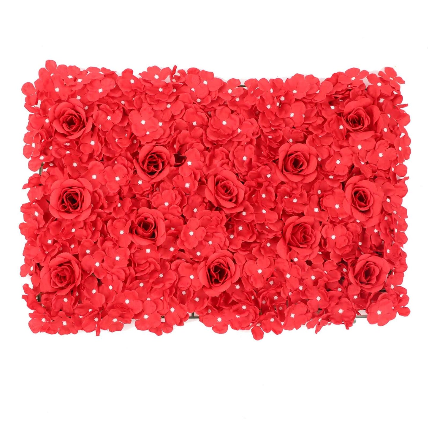 11 Sq ft. Red 3D Silk Rose and Hydrangea Flower Wall Mat Backdrop - 4 Artificial Panels - Linen Luxes