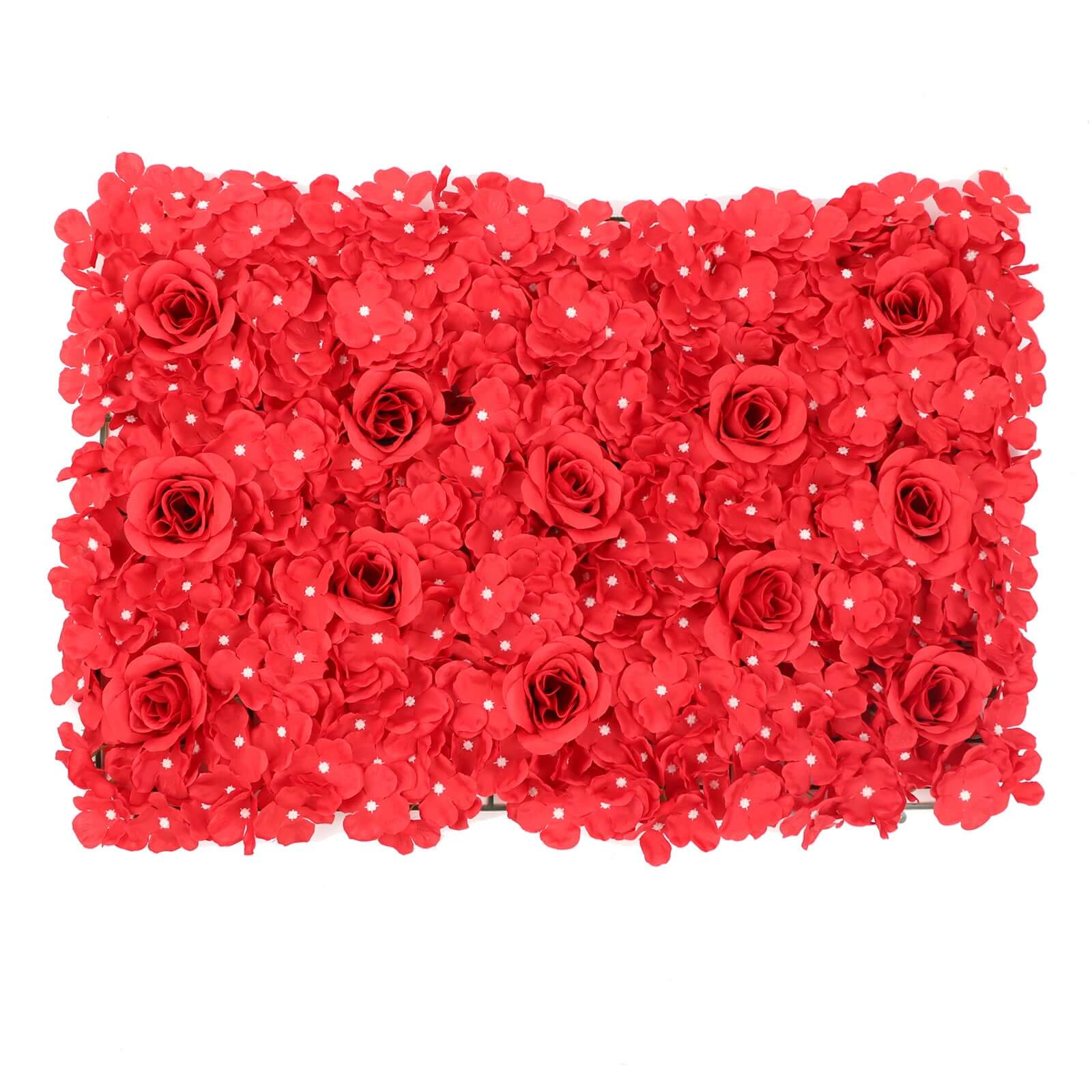 11 Sq ft. Red 3D Silk Rose and Hydrangea Flower Wall Mat Backdrop - 4 Artificial Panels - Linen Luxes