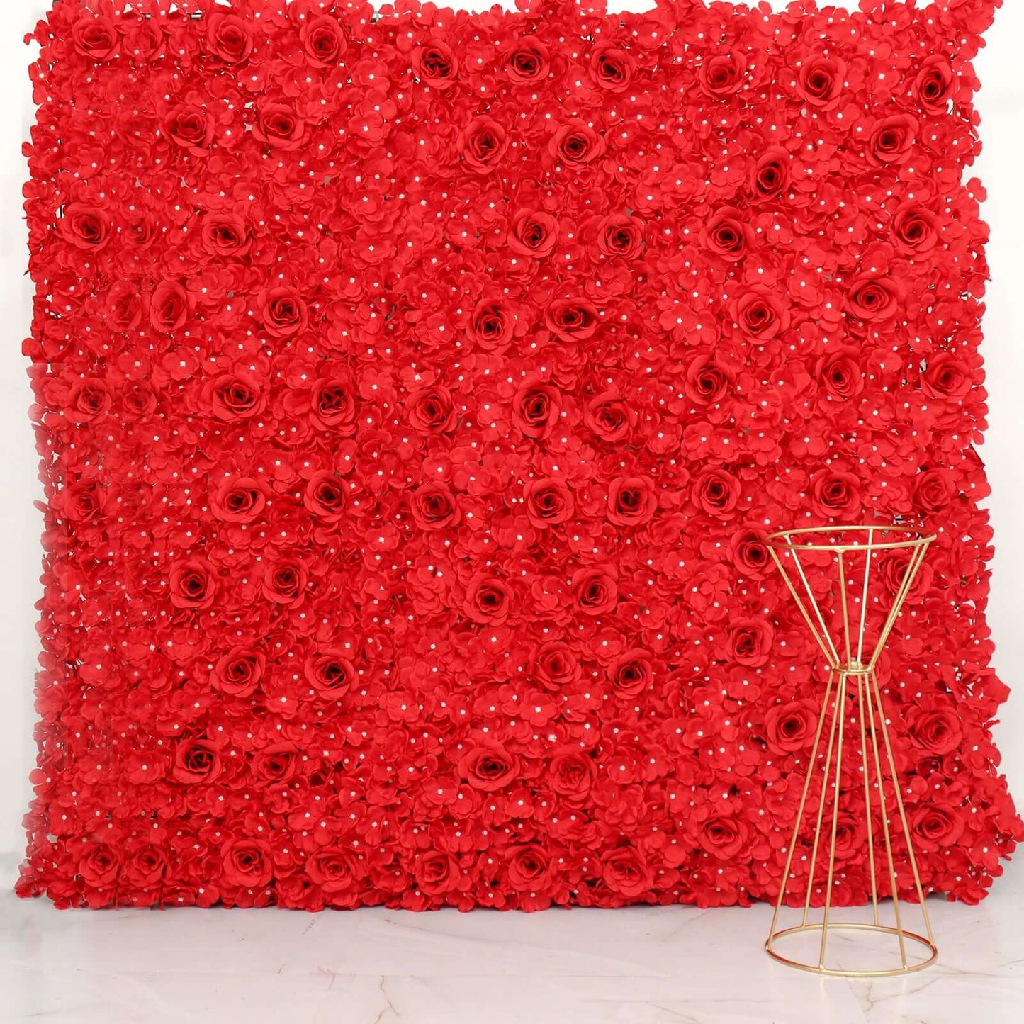 11 Sq ft. Red 3D Silk Rose and Hydrangea Flower Wall Mat Backdrop - 4 Artificial Panels - Linen Luxes