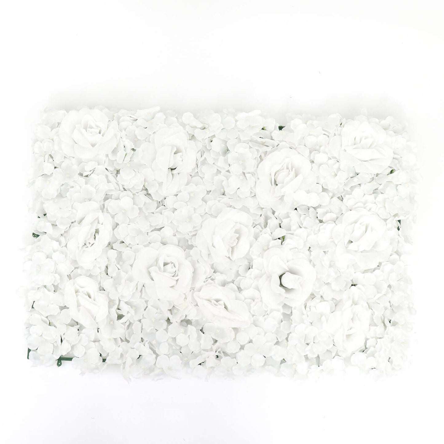 11 Sq ft. White 3D Silk Rose and Hydrangea Flower Wall Mat Backdrop - 4 Artificial Panels - Linen Luxes