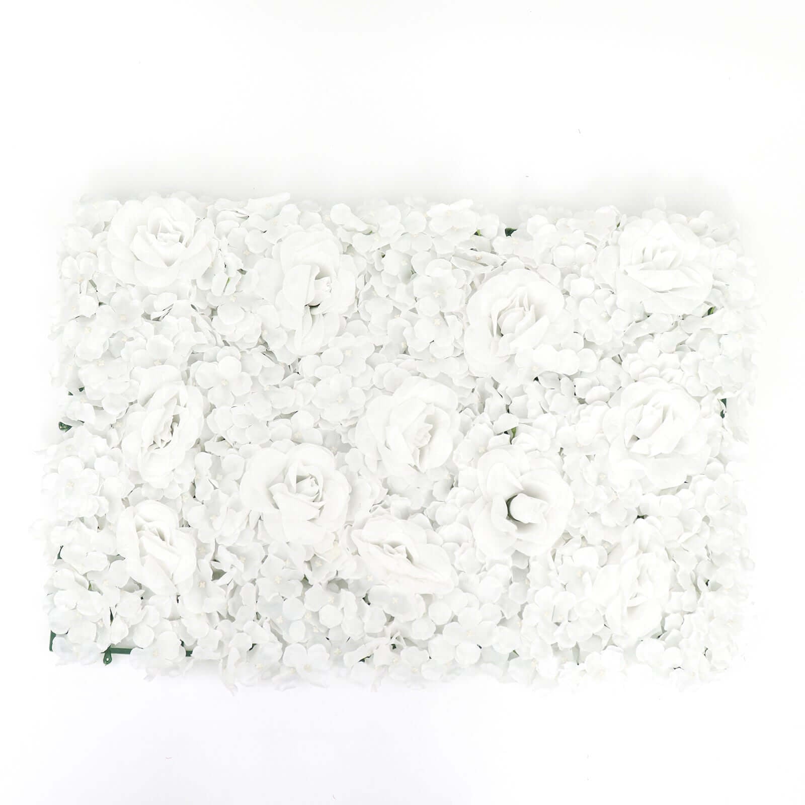 11 Sq ft. White 3D Silk Rose and Hydrangea Flower Wall Mat Backdrop - 4 Artificial Panels - Linen Luxes