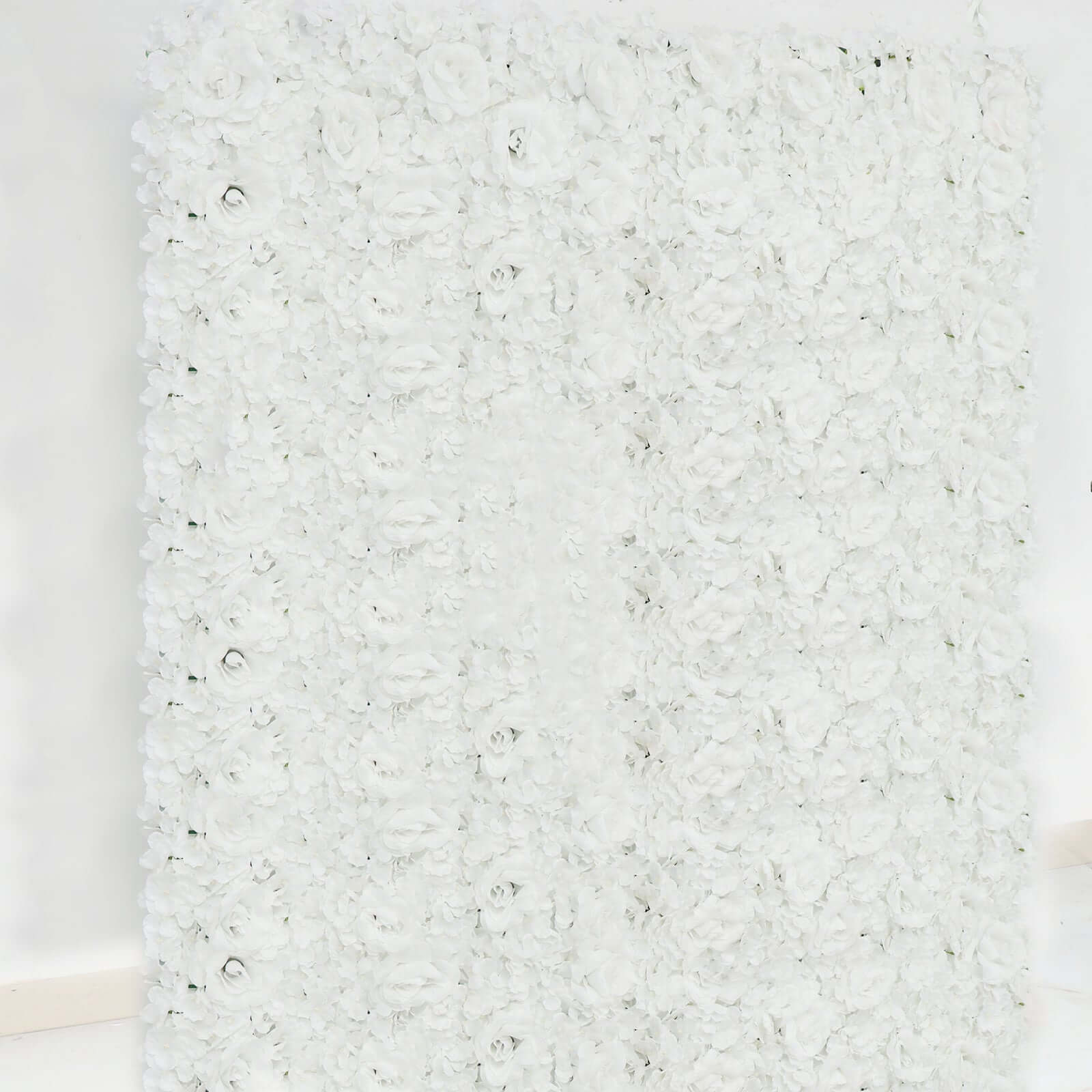 11 Sq ft. White 3D Silk Rose and Hydrangea Flower Wall Mat Backdrop - 4 Artificial Panels - Linen Luxes