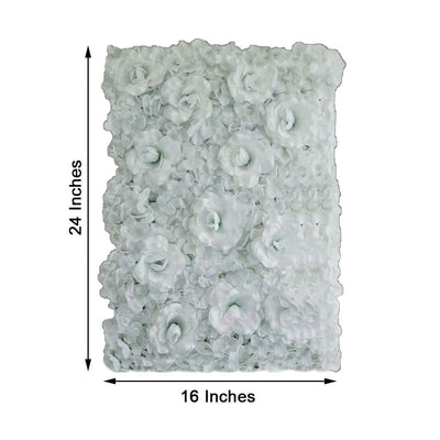 11 Sq ft. White 3D Silk Rose and Hydrangea Flower Wall Mat Backdrop - 4 Artificial Panels - Linen Luxes