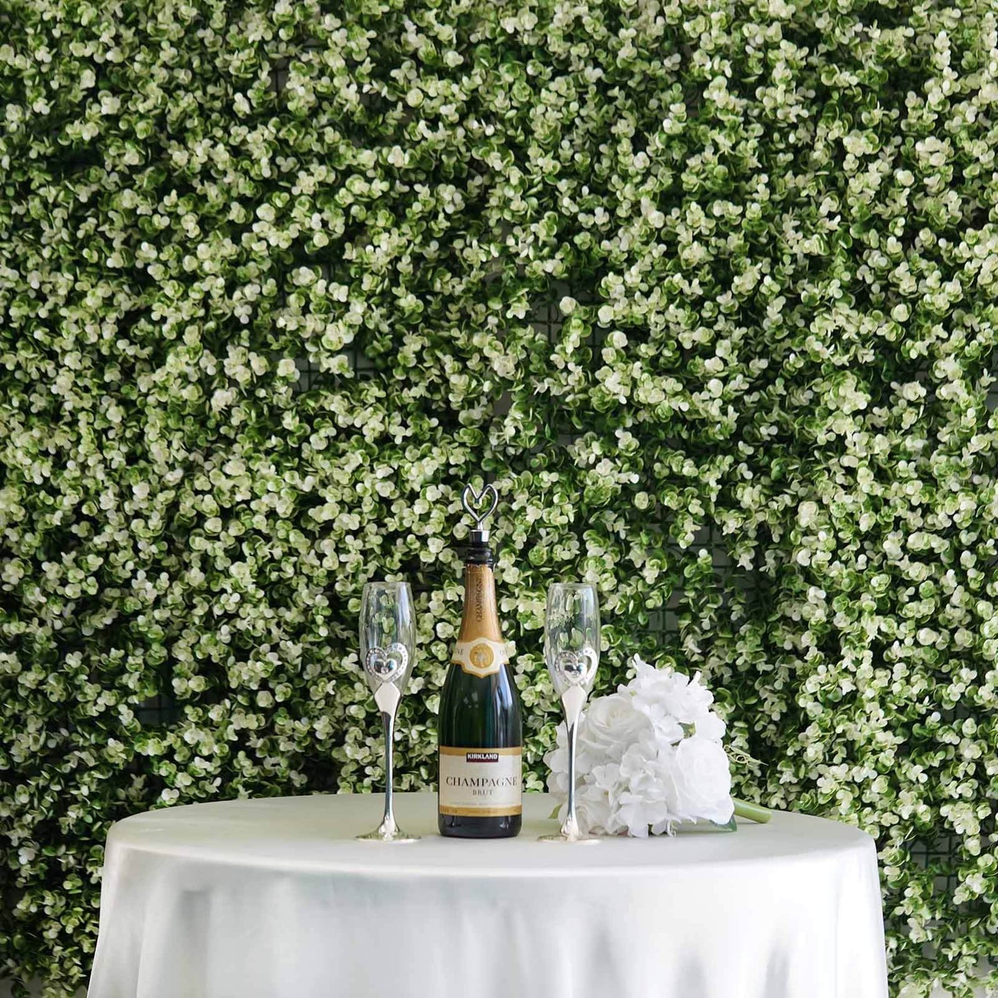 11 Sq ft. White Tip Green Boxwood Hedge Genlisea Garden Wall Backdrop Mat - 4 Artificial Panels - Linen Luxes