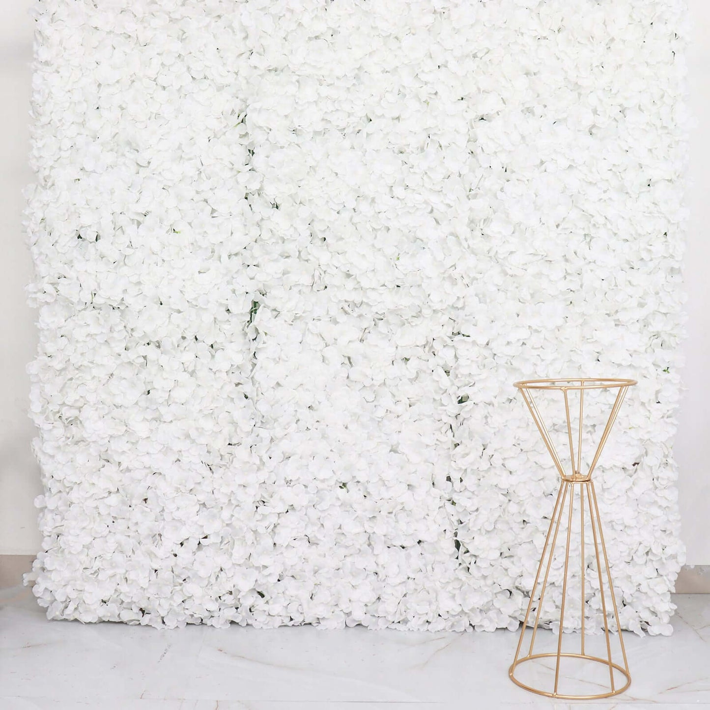 11 Sq ft. White UV Protected Hydrangea Flower Wall Mat Backdrop - 4 Artificial Panels - Linen Luxes