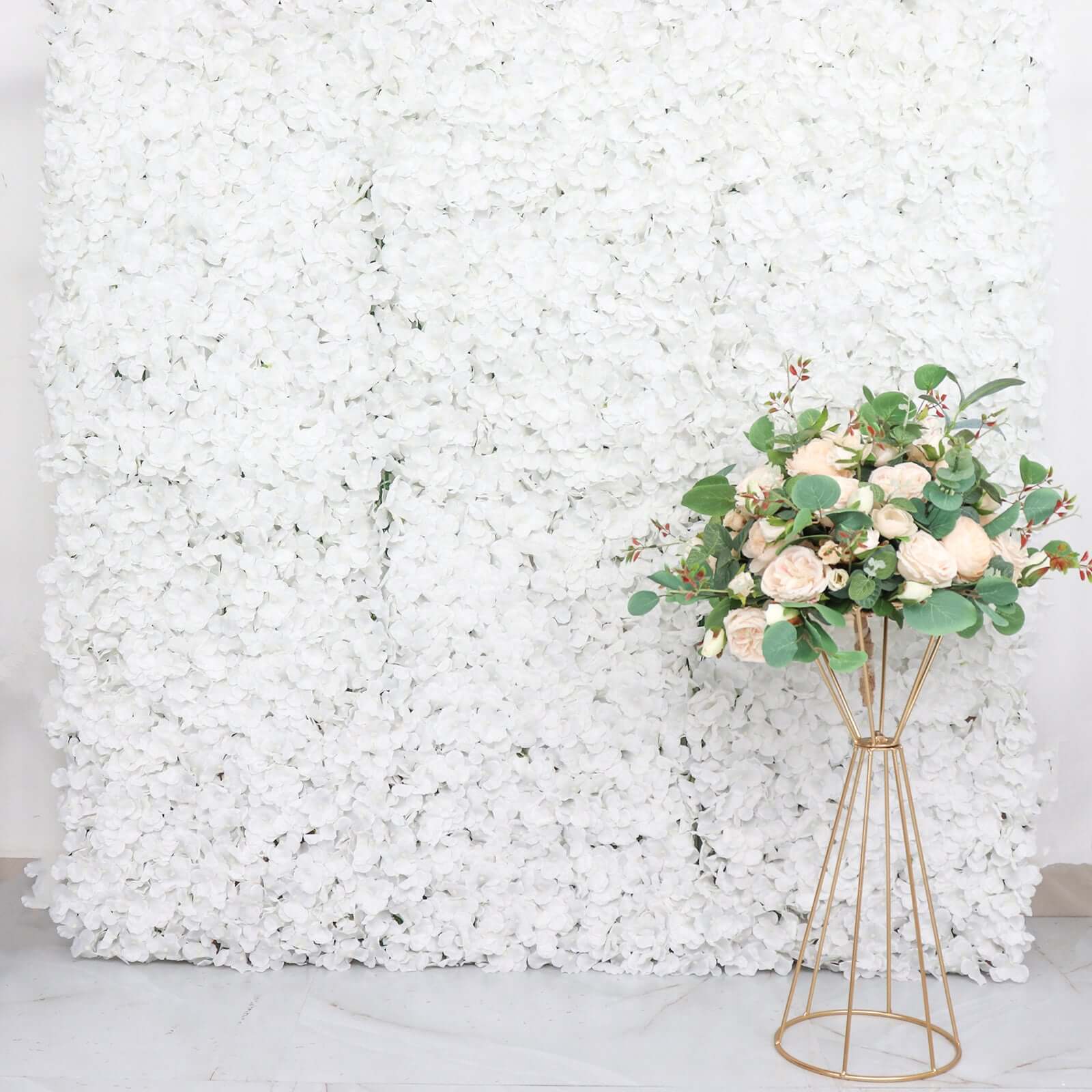 11 Sq ft. White UV Protected Hydrangea Flower Wall Mat Backdrop - 4 Artificial Panels - Linen Luxes