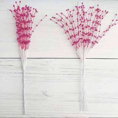 12 Bunches Faux Pearl Bead Spray Vase Fillers in Burgundy - Lustrous DIY Craft Beads 7"