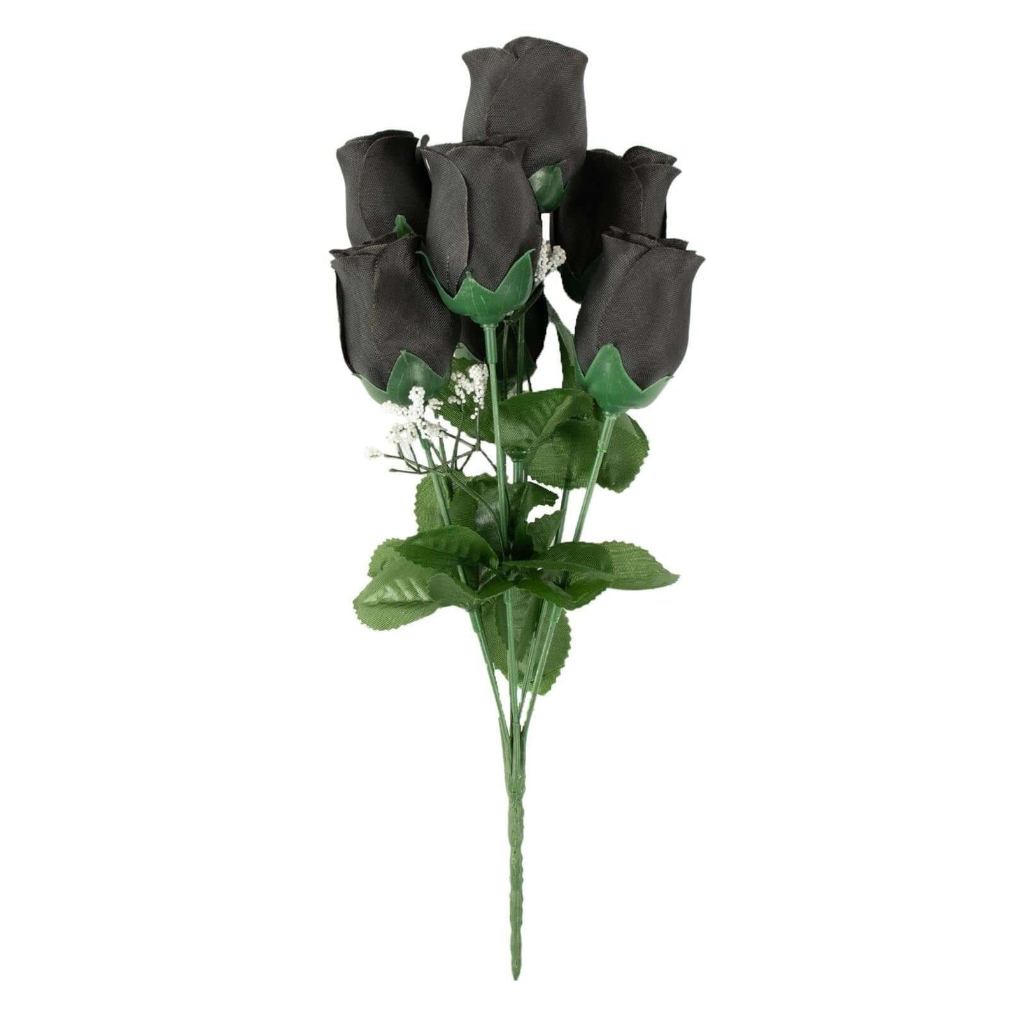 12 Bushes Black Artificial Premium Silk Flower Rose Bud Bouquets - Linen Luxes