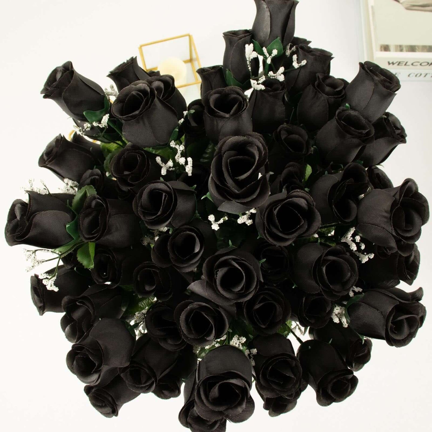12 Bushes Black Artificial Premium Silk Flower Rose Bud Bouquets - Linen Luxes