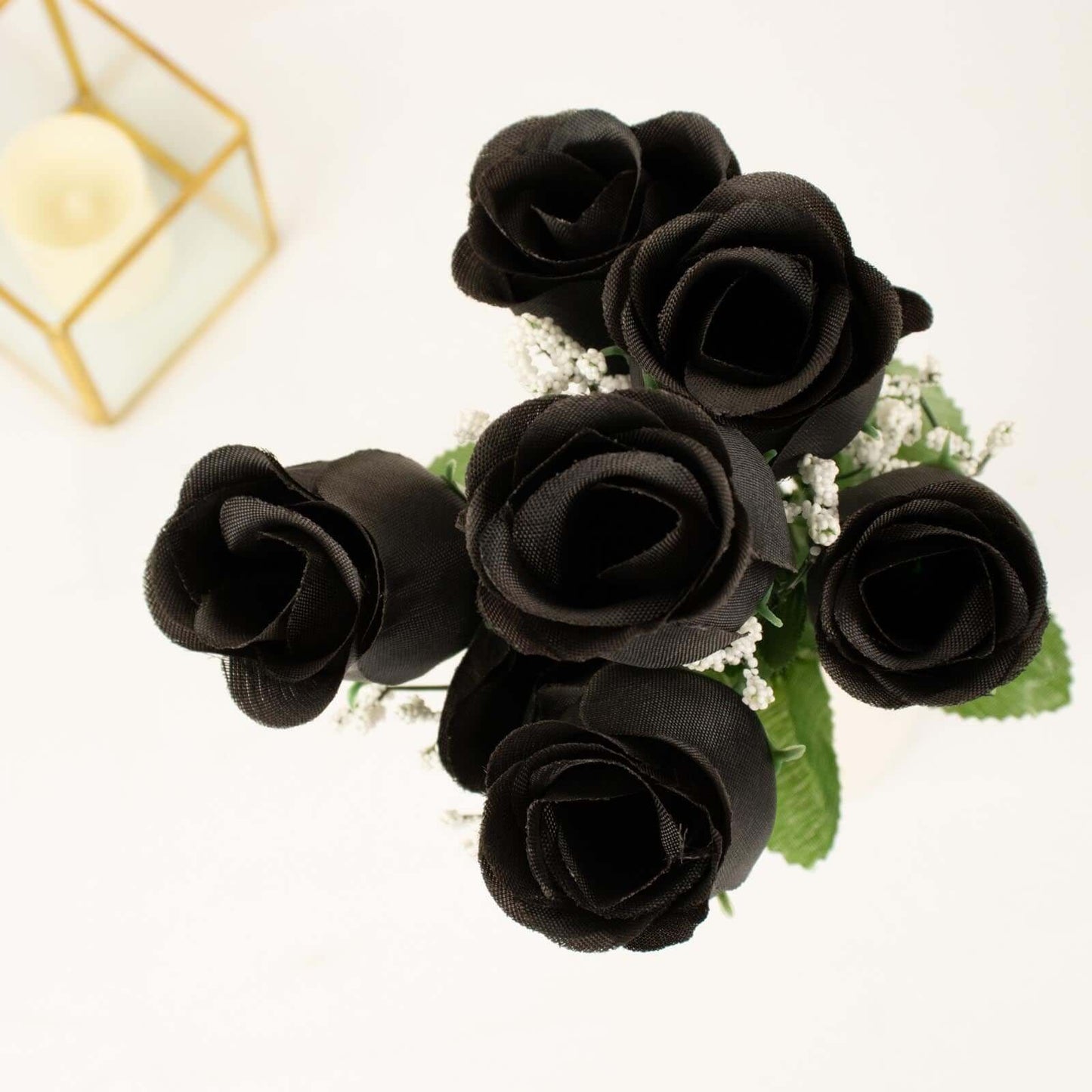 12 Bushes Black Artificial Premium Silk Flower Rose Bud Bouquets - Linen Luxes