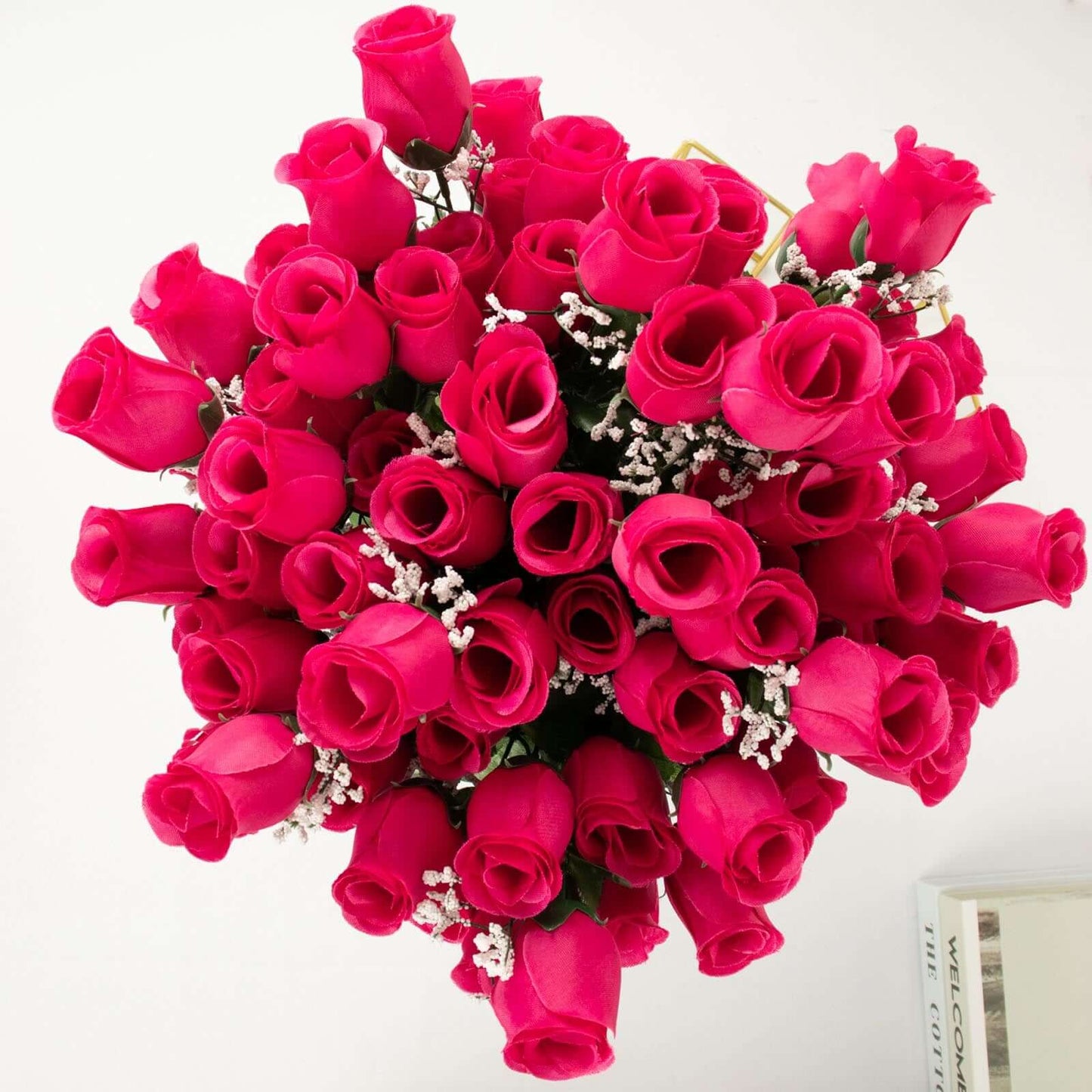 12 Bushes Fuchsia Artificial Premium Silk Flower Rose Bud Bouquets - Linen Luxes