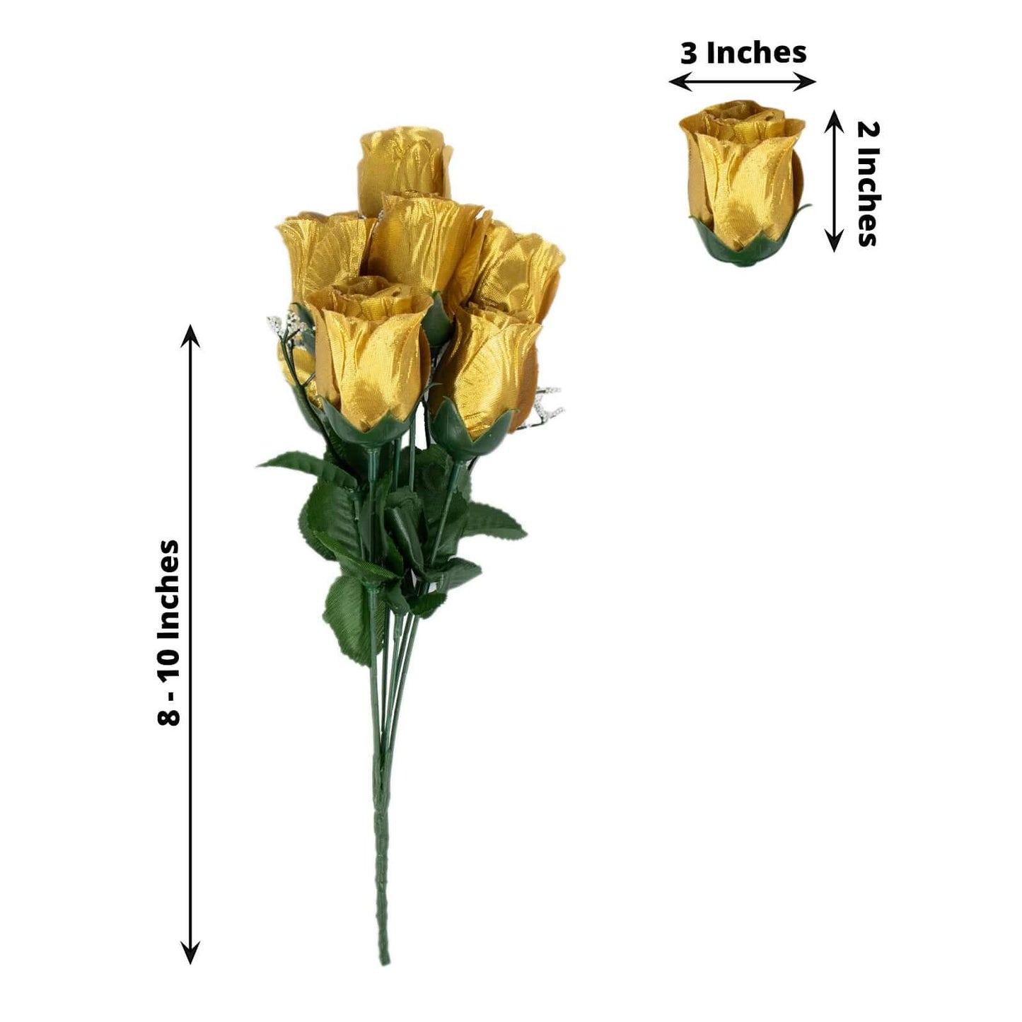 12 Bushes Gold Artificial Premium Silk Flower Rose Bud Bouquets - Linen Luxes