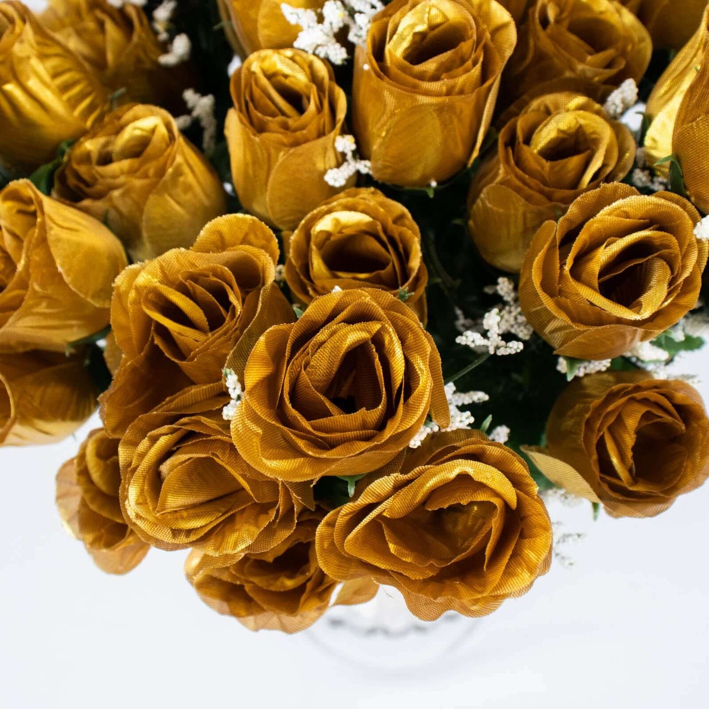 12 Bushes Gold Artificial Premium Silk Flower Rose Bud Bouquets - Linen Luxes