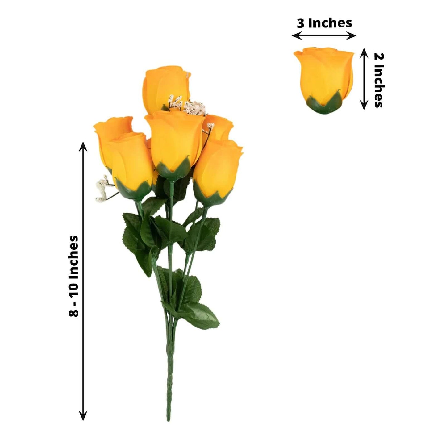 12 Bushes Orange Artificial Premium Silk Flower Rose Bud Bouquets - Linen Luxes