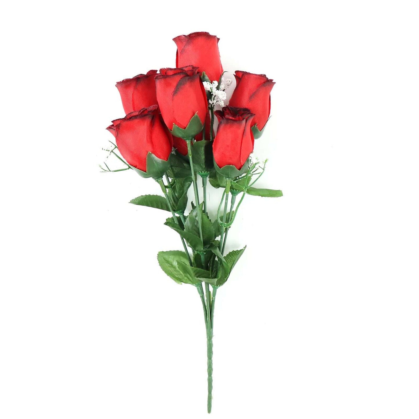 12 Bushes Red, Black Artificial Premium Silk Flower Rose Bud Bouquets - Linen Luxes