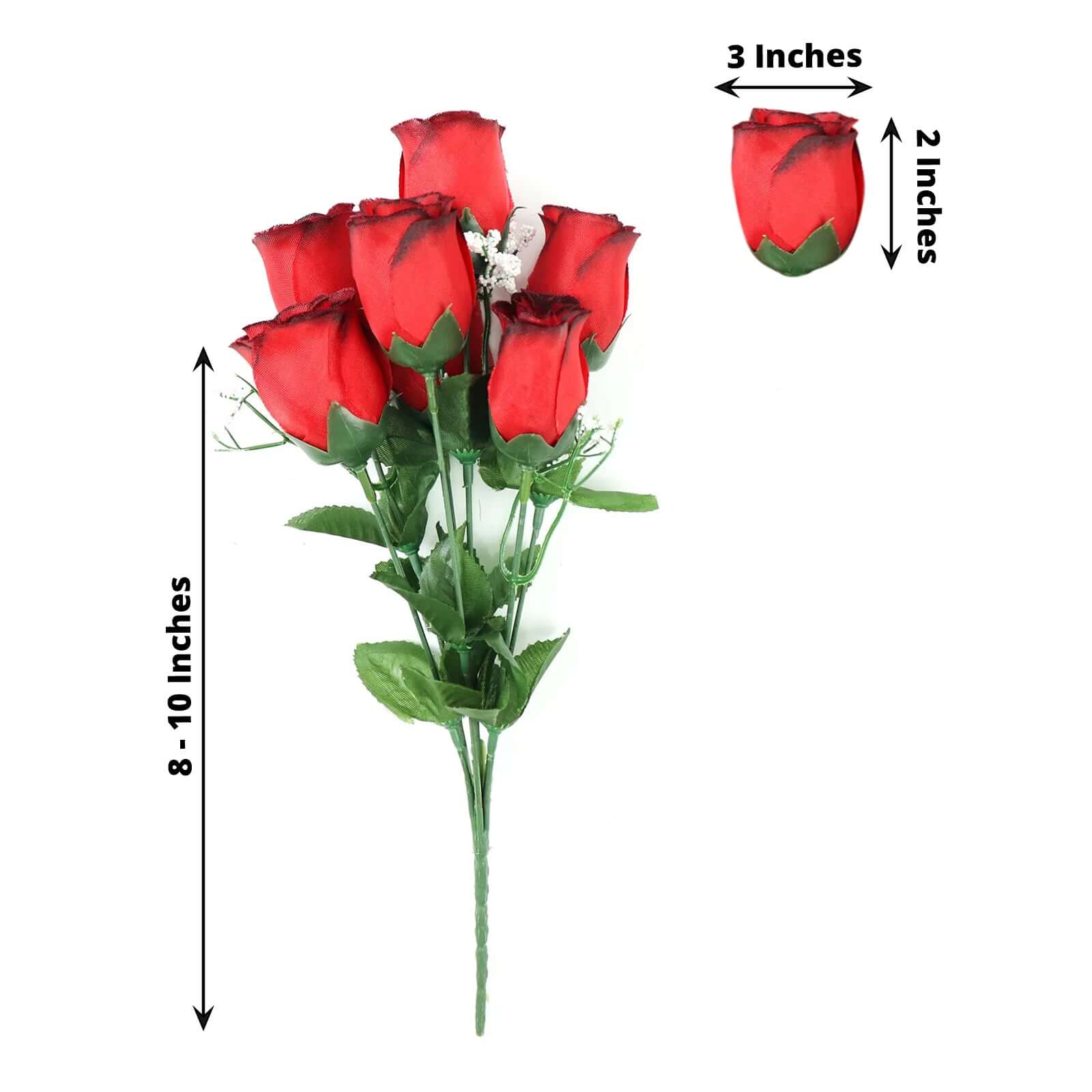 12 Bushes Red, Black Artificial Premium Silk Flower Rose Bud Bouquets - Linen Luxes