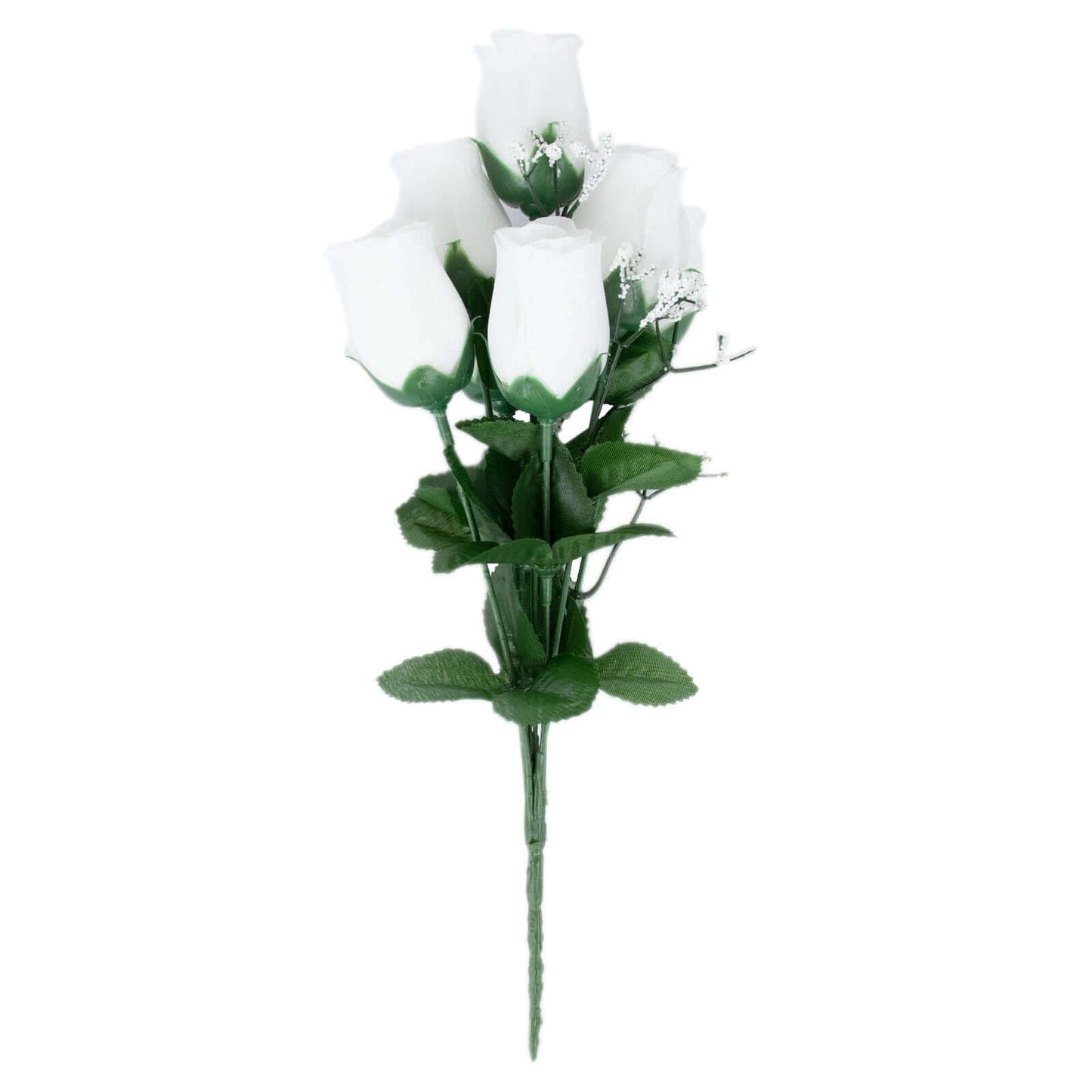12 Bushes White Artificial Premium Silk Flower Rose Bud Bouquets - Linen Luxes