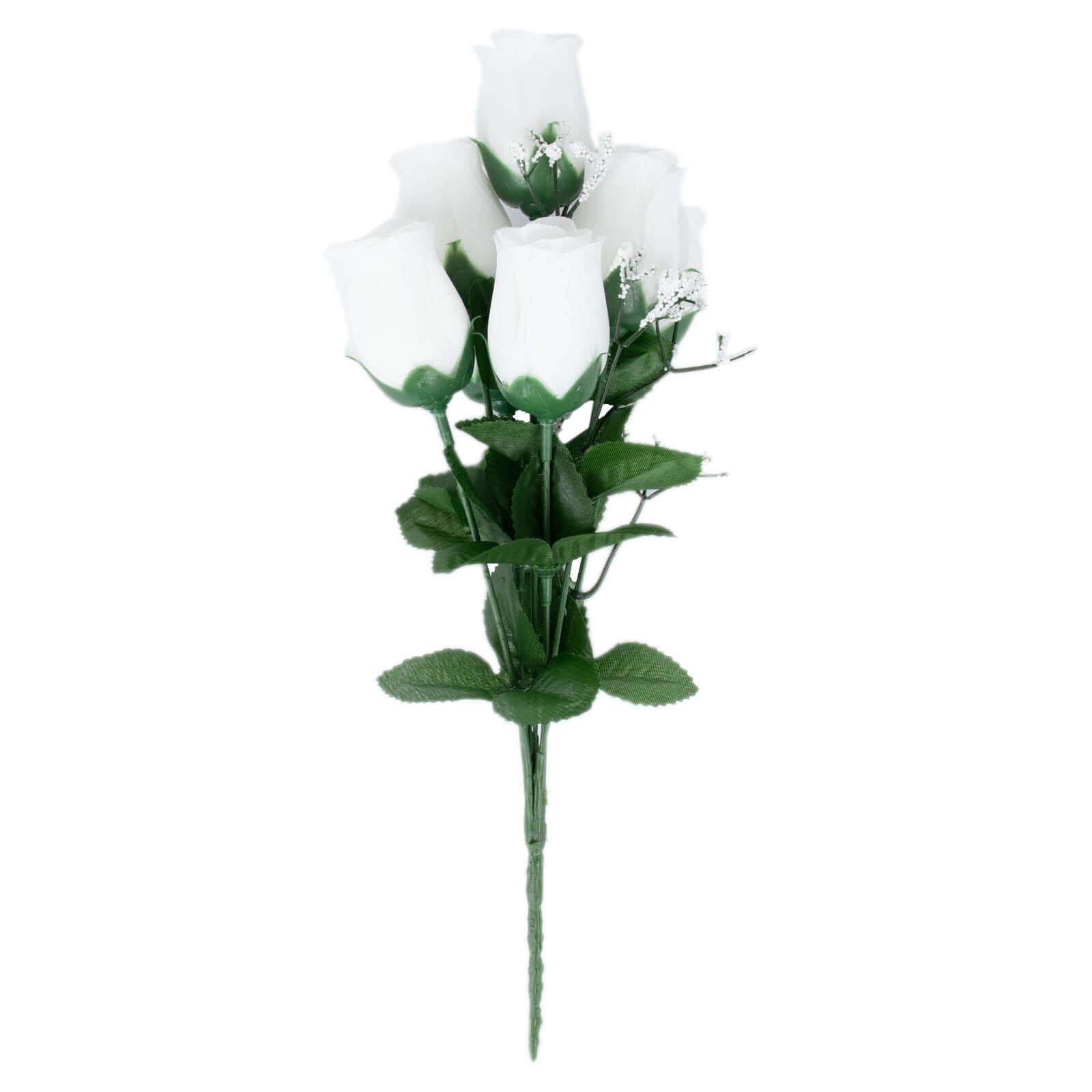 12 Bushes White Artificial Premium Silk Flower Rose Bud Bouquets - Linen Luxes