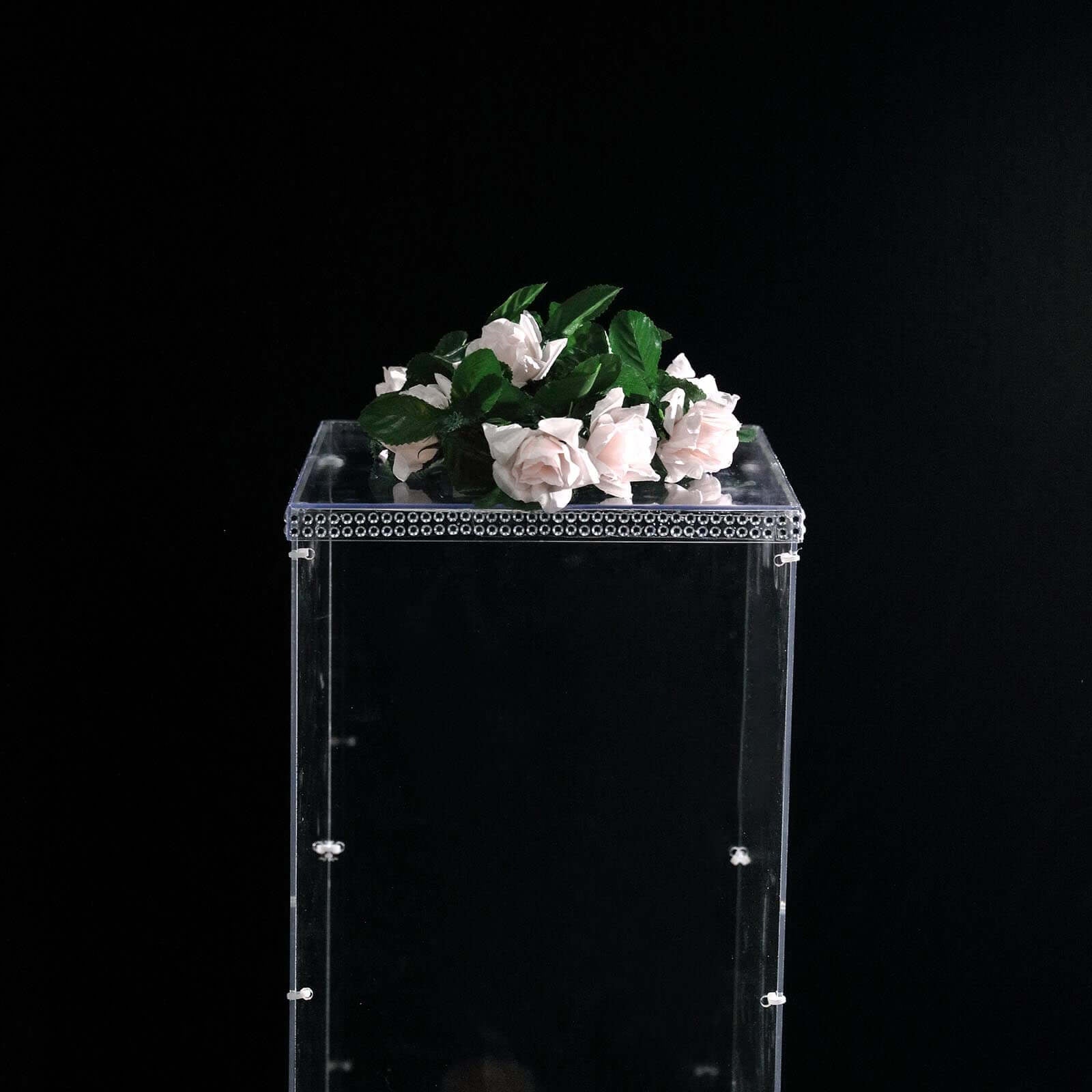 12" Clear Mirrored Acrylic Display Box, Transparent Pedestal Riser with Interchangeable Lid and Base - Linen Luxes
