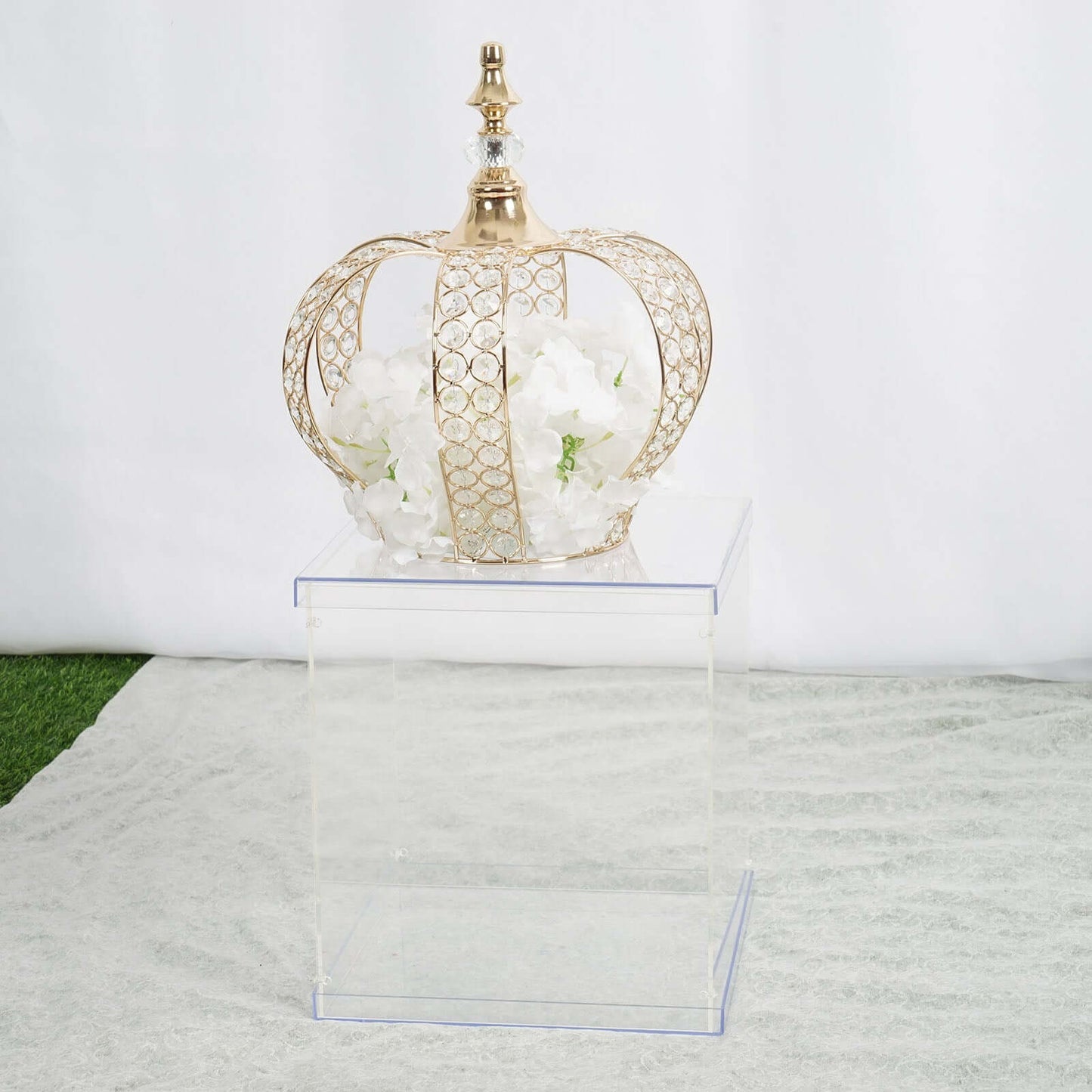12" Clear Mirrored Acrylic Display Box, Transparent Pedestal Riser with Interchangeable Lid and Base - Linen Luxes