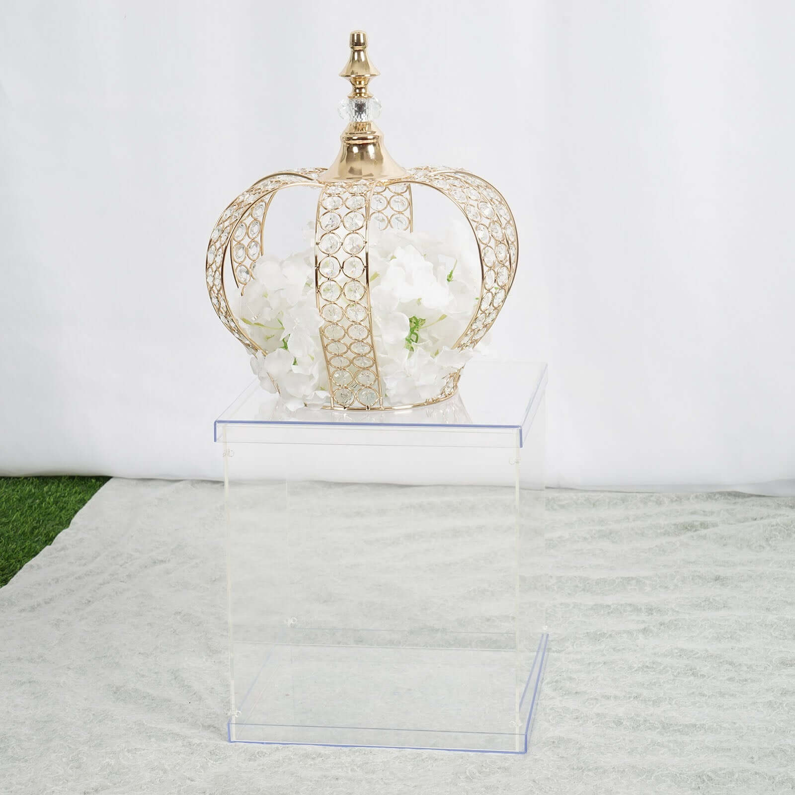 12" Clear Mirrored Acrylic Display Box, Transparent Pedestal Riser with Interchangeable Lid and Base - Linen Luxes