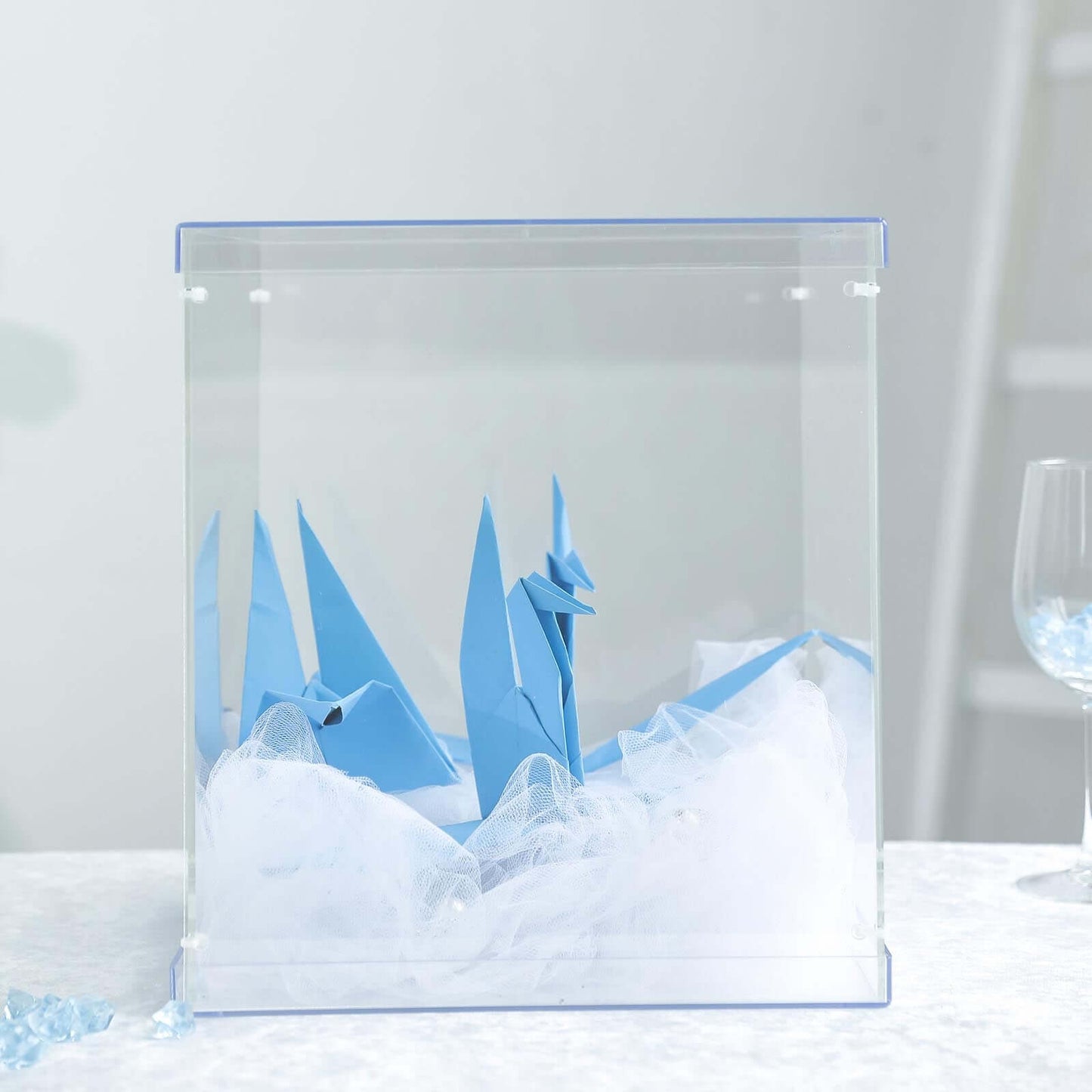 12" Clear Mirrored Acrylic Display Box, Transparent Pedestal Riser with Interchangeable Lid and Base - Linen Luxes