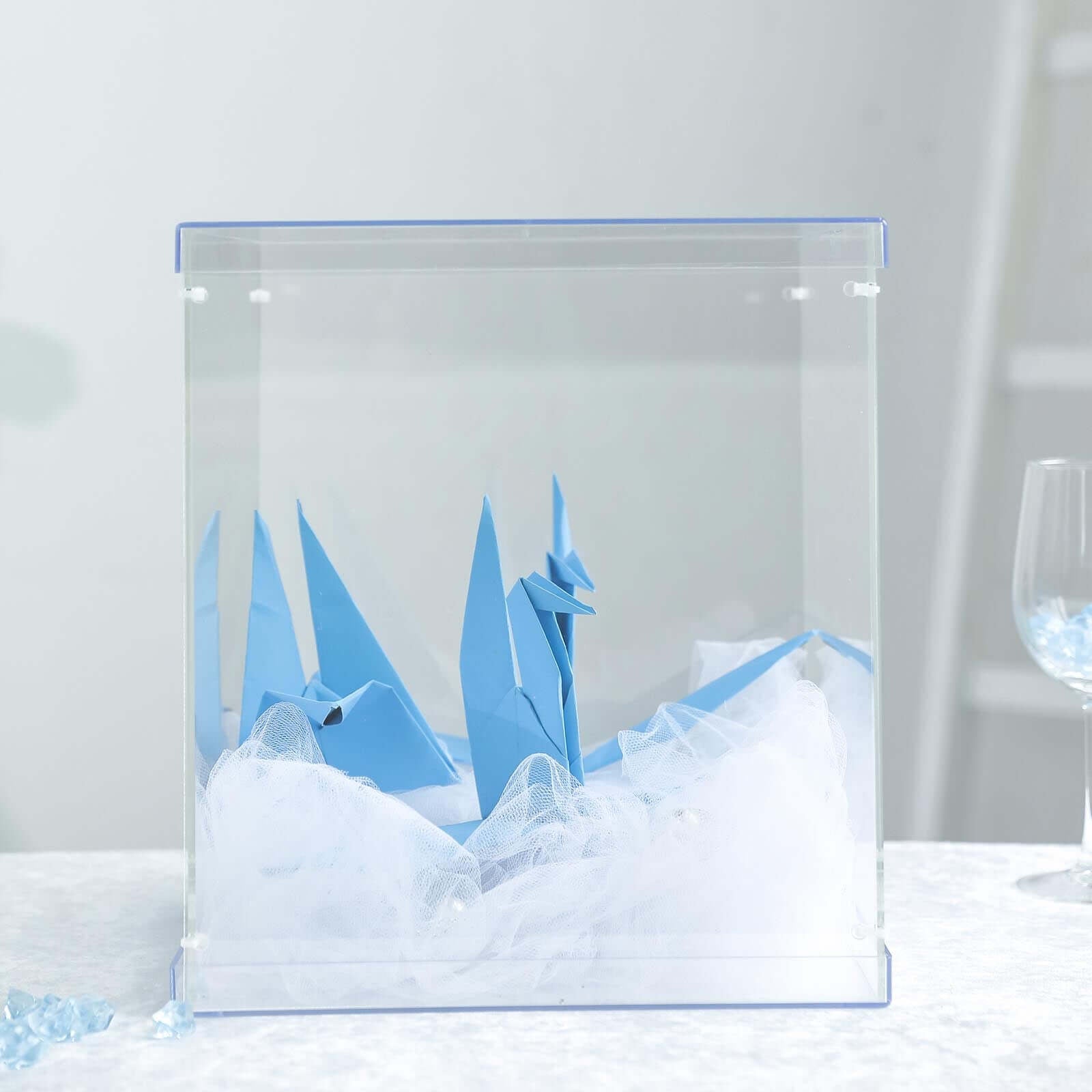 12" Clear Mirrored Acrylic Display Box, Transparent Pedestal Riser with Interchangeable Lid and Base - Linen Luxes