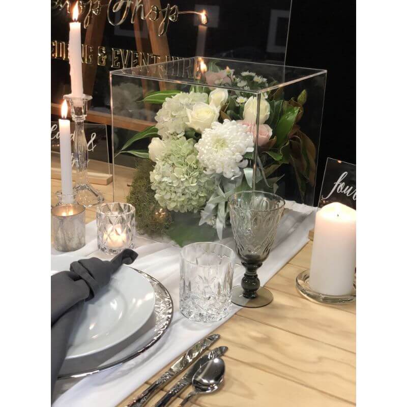 12" Clear Mirrored Acrylic Display Box, Transparent Pedestal Riser with Interchangeable Lid and Base - Linen Luxes