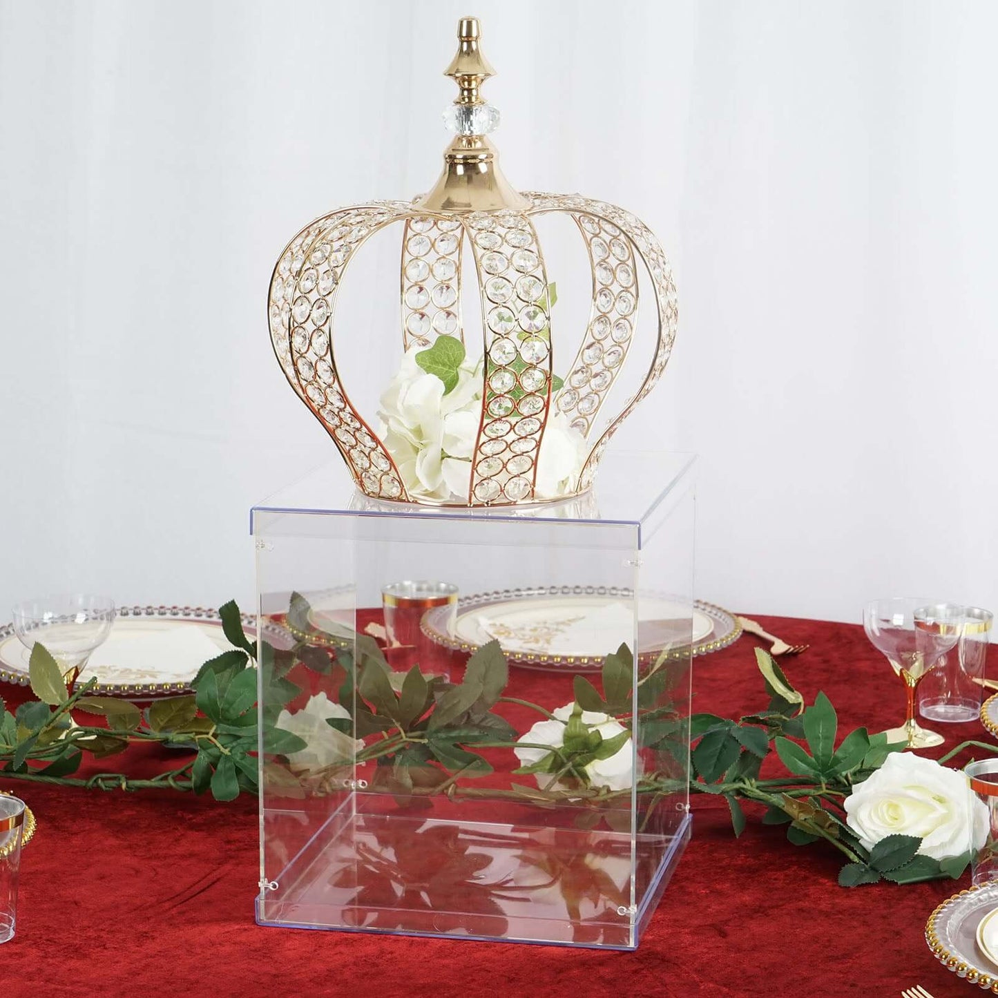 12" Clear Mirrored Acrylic Display Box, Transparent Pedestal Riser with Interchangeable Lid and Base - Linen Luxes