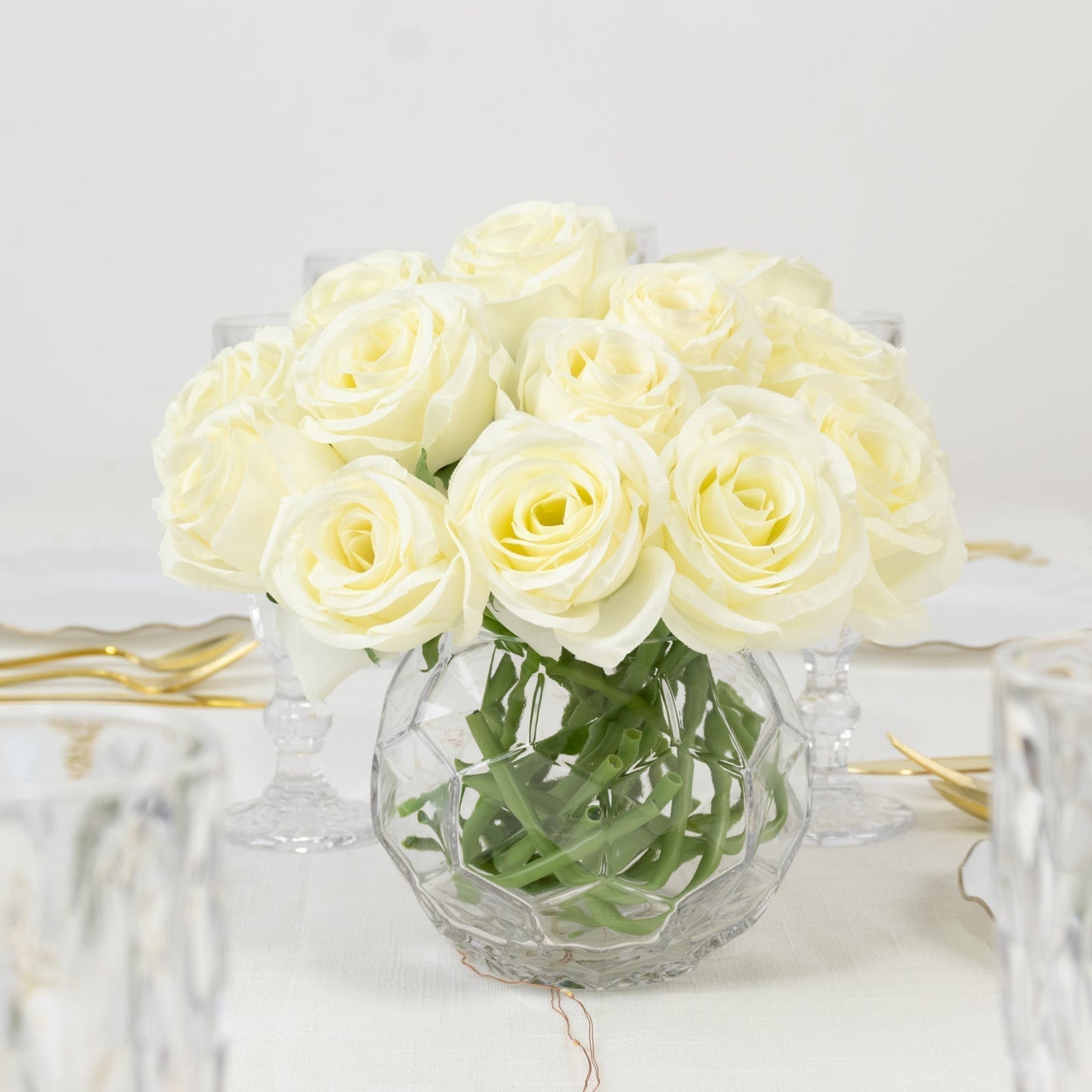 10 Pcs 12" Artificial Silk Roses - Ivory, Single Stem Rose for Flower Bouquet Arrangements