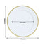 10-Pack Economy Plastic Round Charger Plates 12" in White with Wide Gold Rim, Decorative Dinner Party Serving Plates