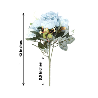 2 Pack Artificial Rose & Peony Floral Arrangements â€“ 12" Light Blue Silk Bouquets for Weddings & Home DÃ©cor