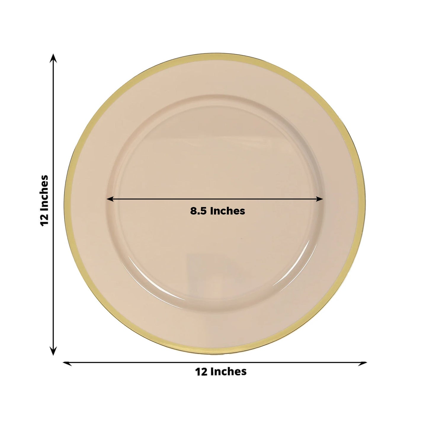 10 Pack Taupe Economy Plastic Charger Plates With Gold Rim, 12" Round Dinner Chargers Event Tabletop Decor