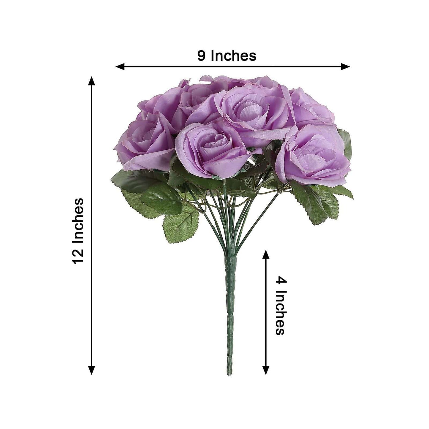 12" Lavender Lilac Artificial Velvet - Like Fabric Rose Flower Bouquet Bush - Linen Luxes