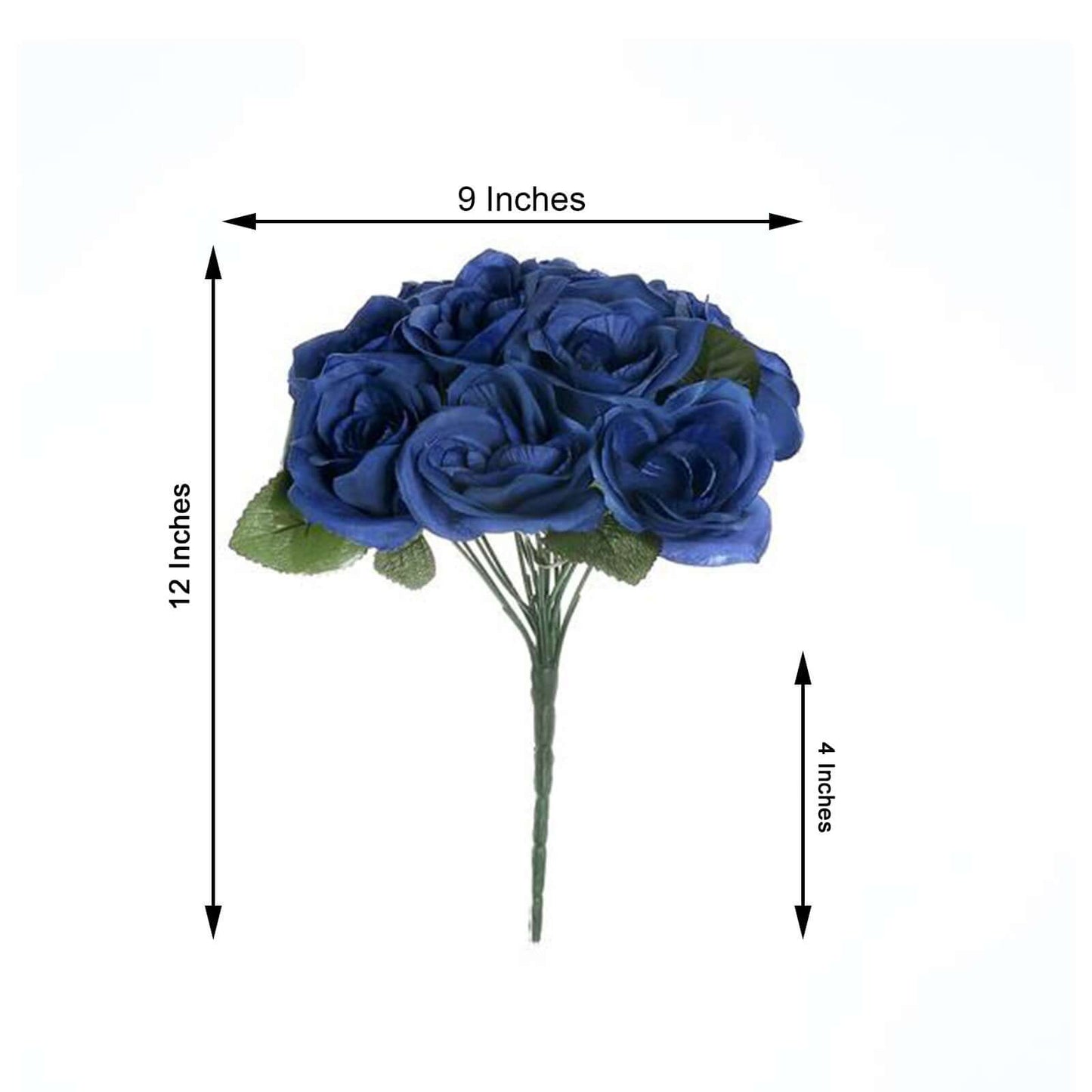 12" Navy Blue Artificial Velvet - Like Fabric Rose Flower Bouquet Bush - Linen Luxes