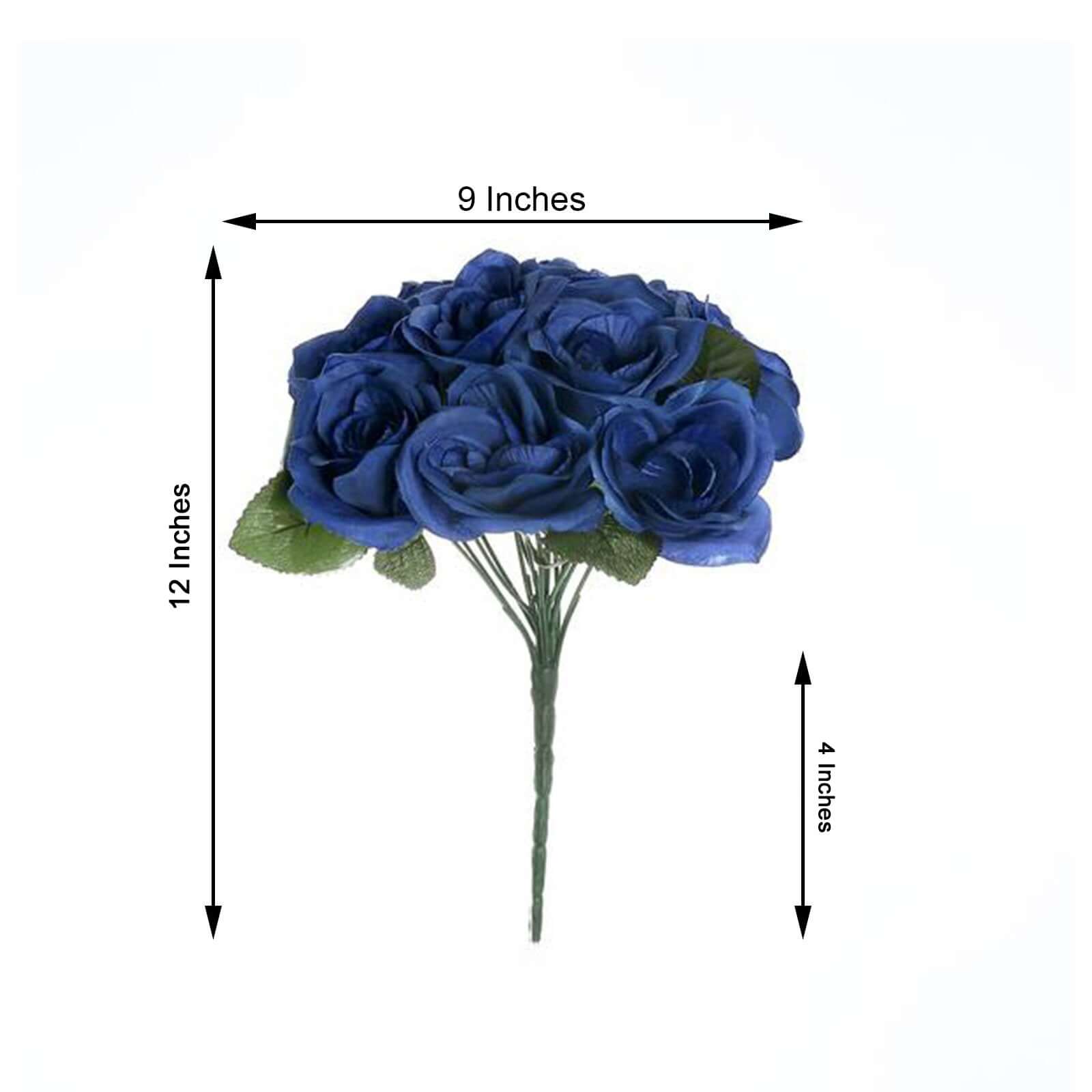 12" Navy Blue Artificial Velvet - Like Fabric Rose Flower Bouquet Bush - Linen Luxes