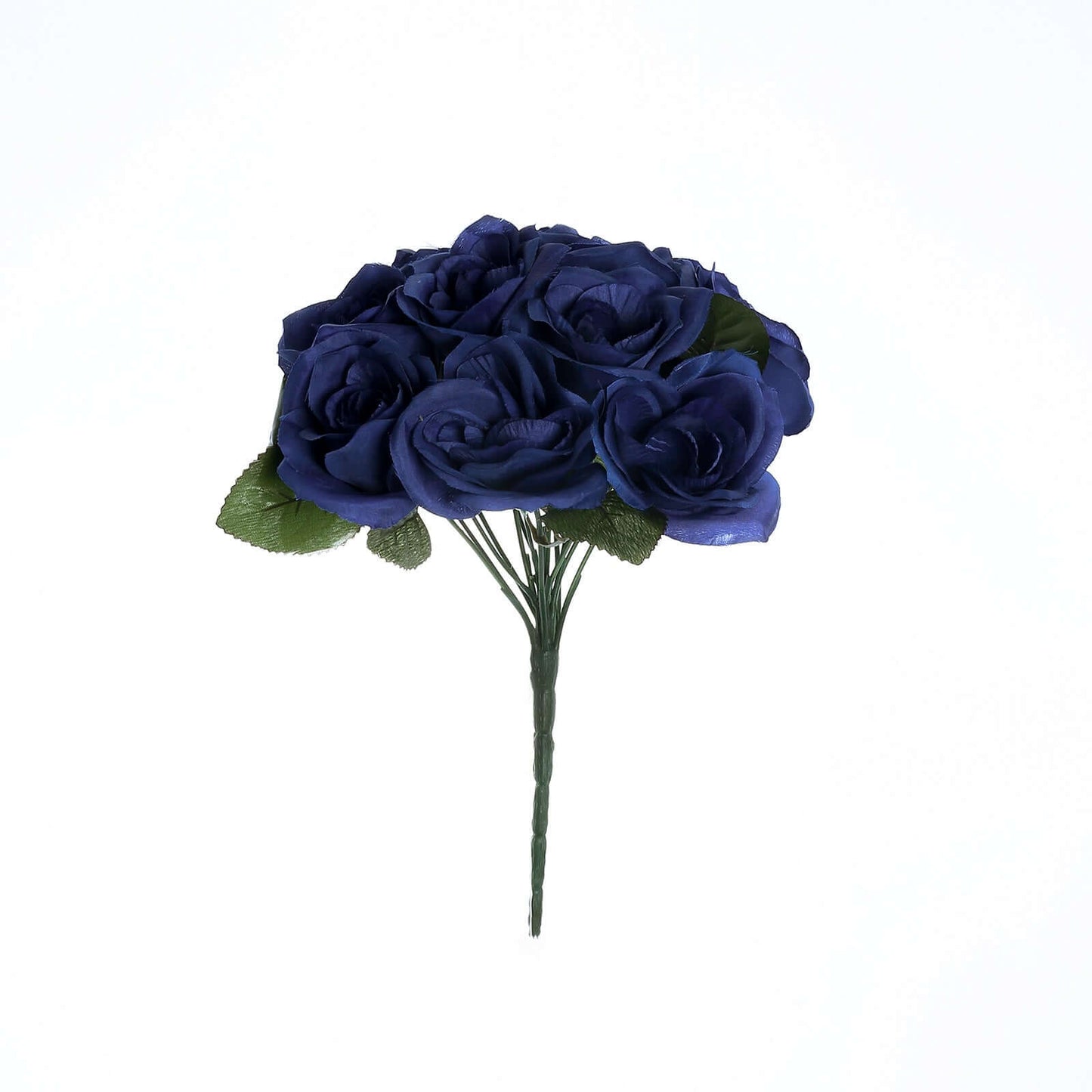 12" Navy Blue Artificial Velvet - Like Fabric Rose Flower Bouquet Bush - Linen Luxes