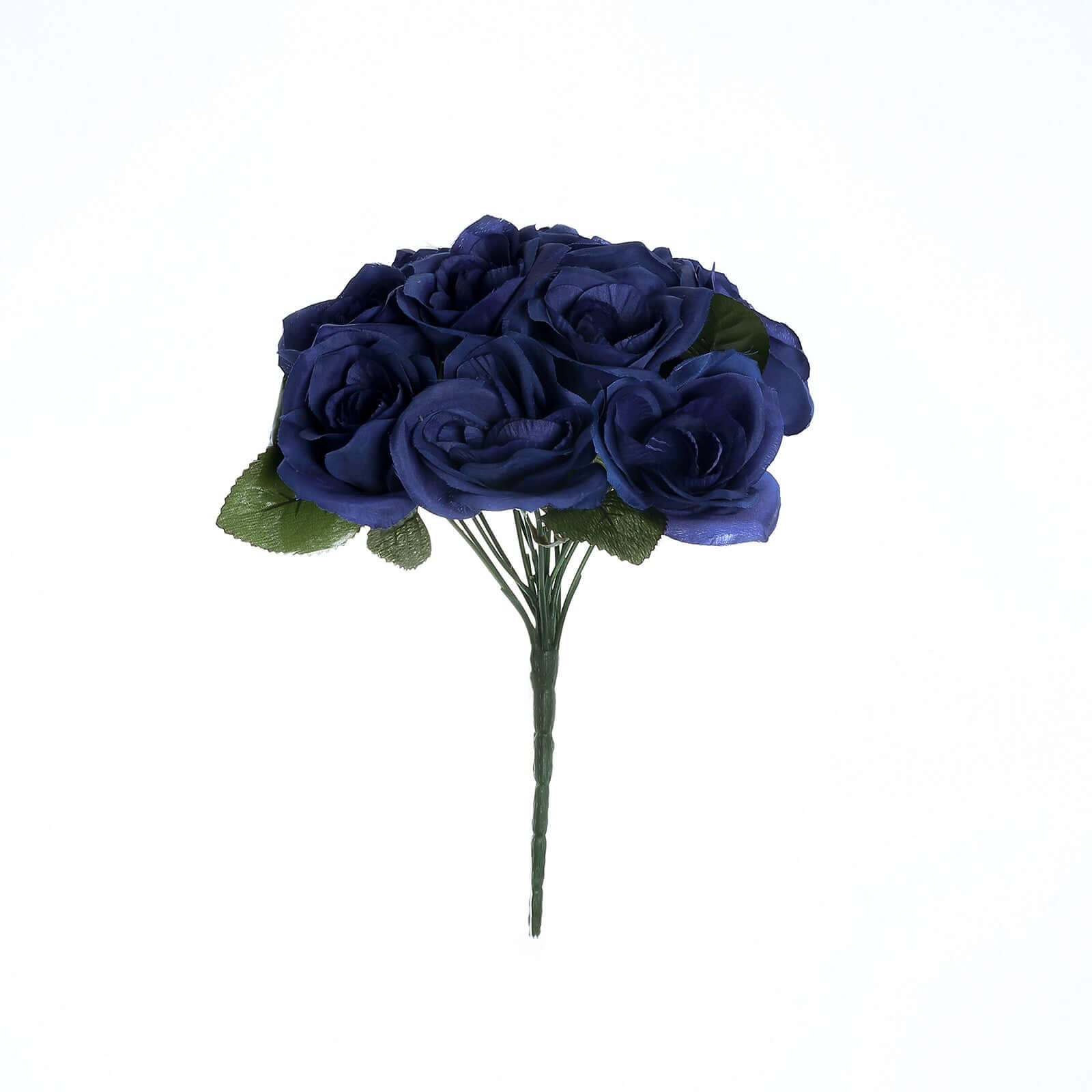 12" Navy Blue Artificial Velvet - Like Fabric Rose Flower Bouquet Bush - Linen Luxes